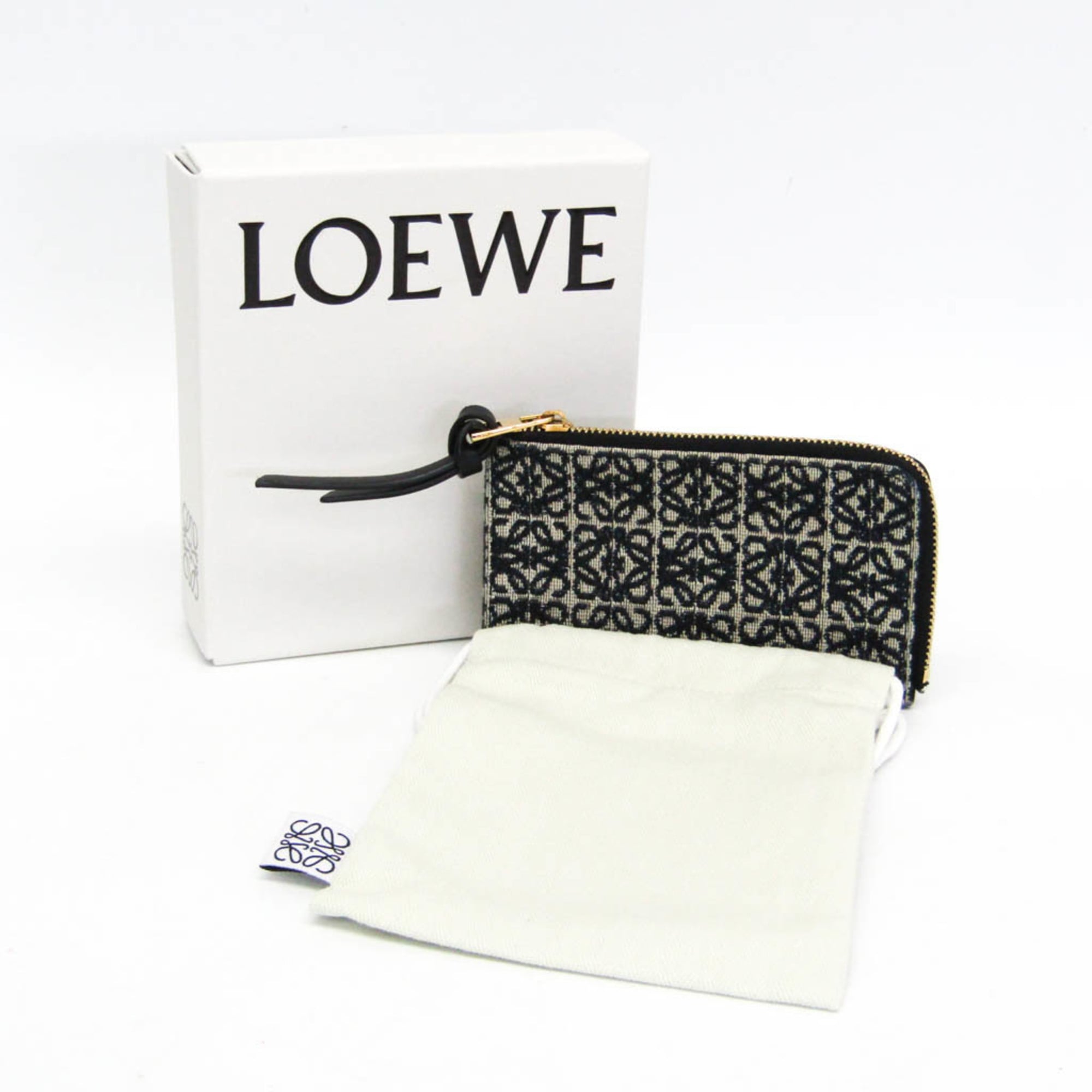 Loewe Anagram Coin Card Holder C604Z40X02 Women's Leather,Cotton Canvas Coin Purse/coin Case Black,Light Beige