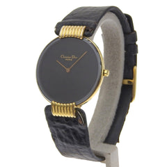 Christian Dior Bakira Watch 47.153-4 Gold Plated x Leather Strap Quartz Analog Black Dial Women's — Good