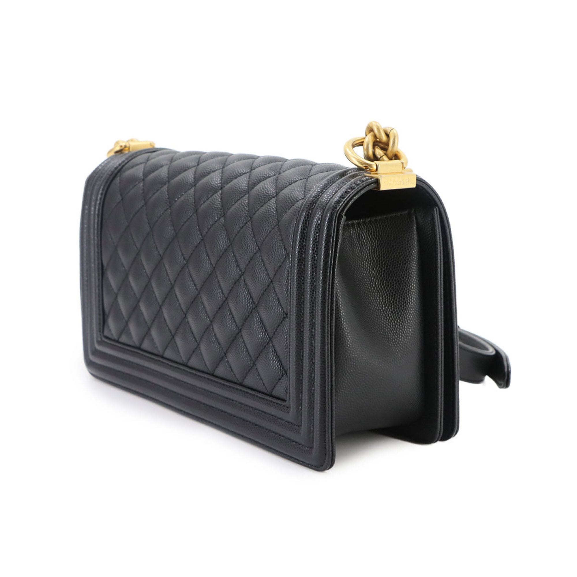 Chanel Boy Chain Shoulder Handbag, Caviar Leather, Black, A67086, Gold Hardware, BOY CHANEL Bag — Like New