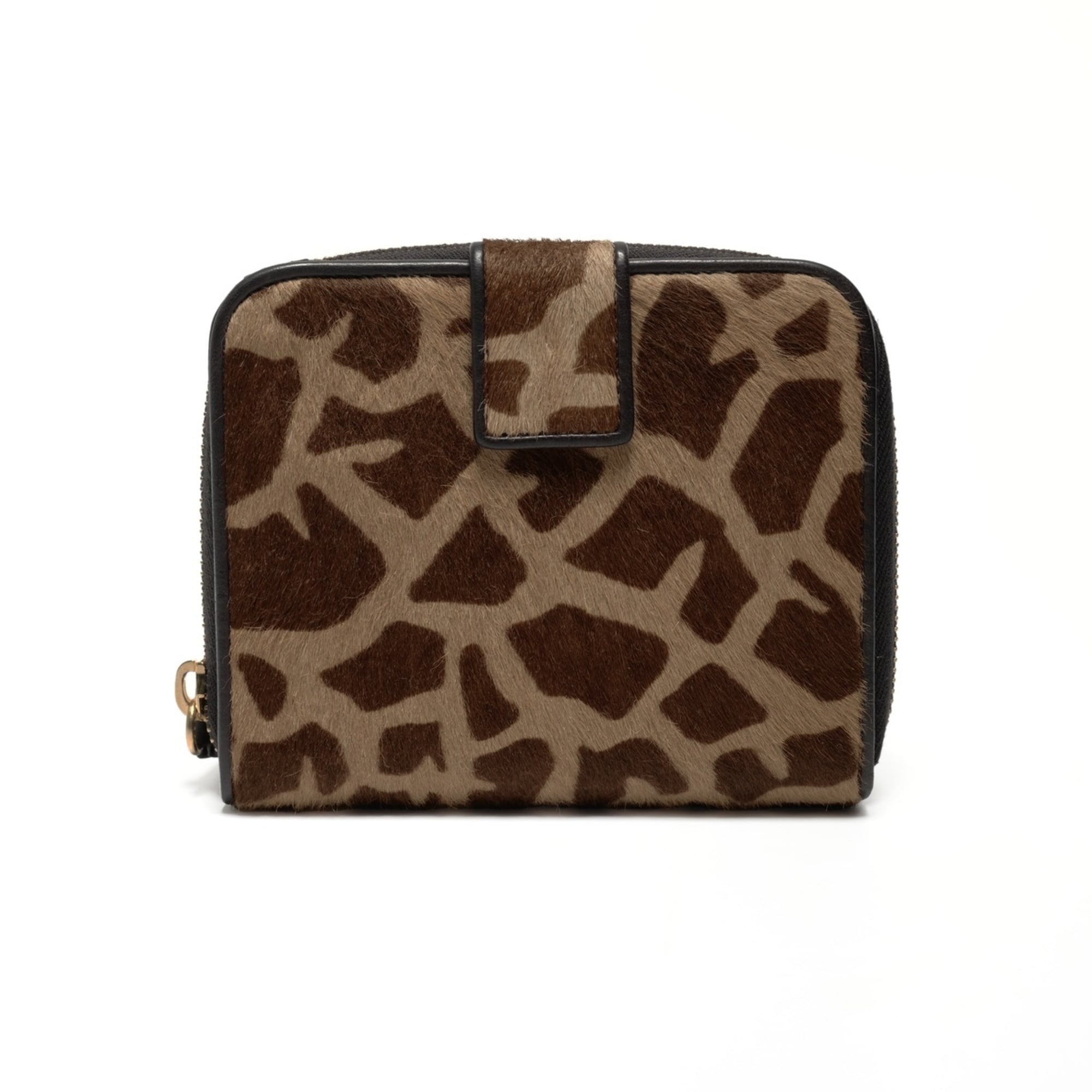 Prada Harako Leopard Print Round Zip Compact Wallet, Brown