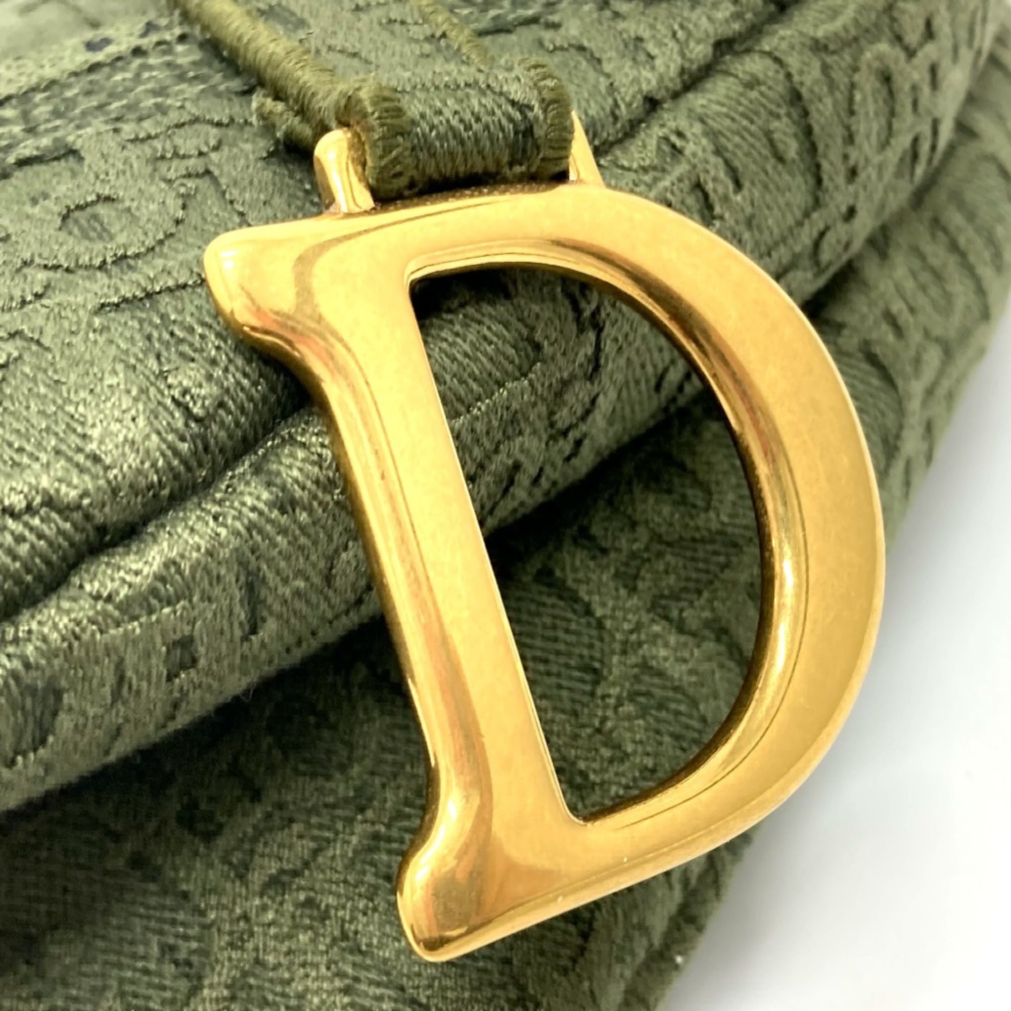 Christian Dior Oblique SADDLE Embroidered Saddle Bag Shoulder Handbag Canvas Women's Khaki — Like New
