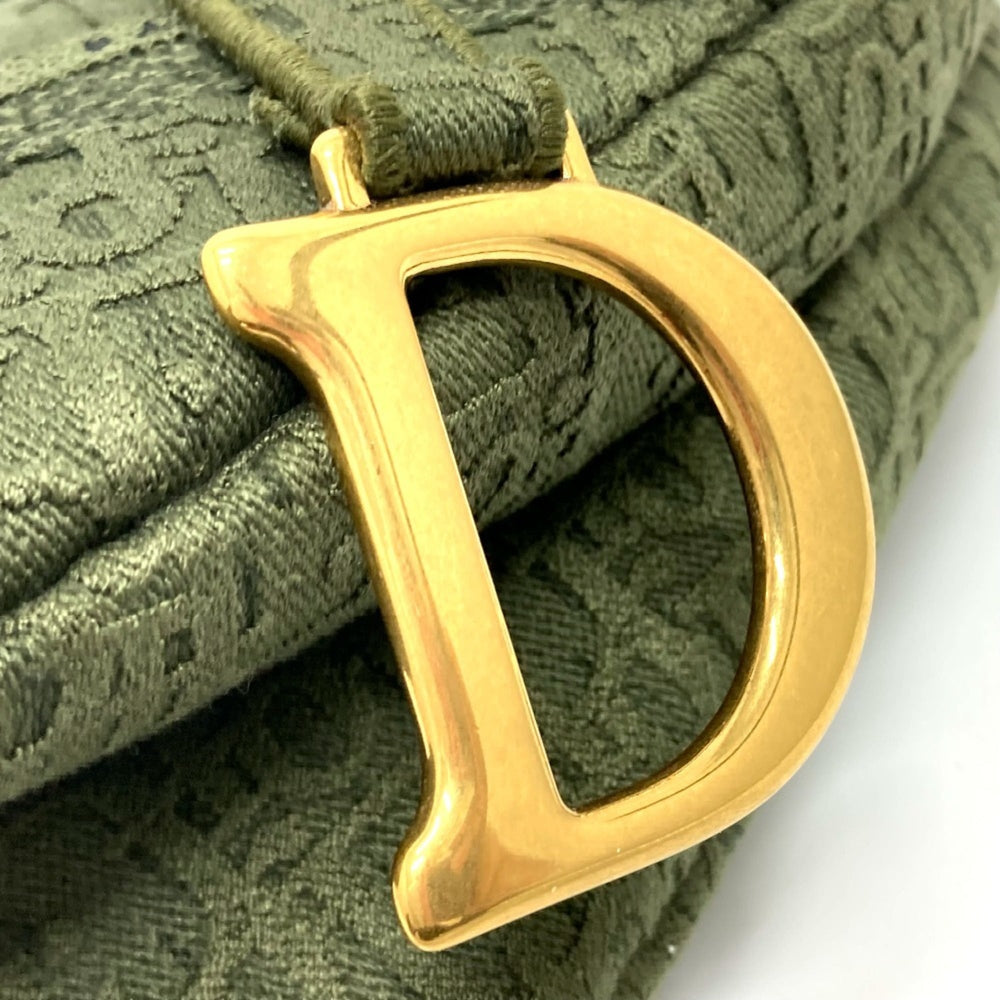 Christian Dior Oblique SADDLE Embroidered Saddle Bag Shoulder Handbag Canvas Women's Khaki — Like New