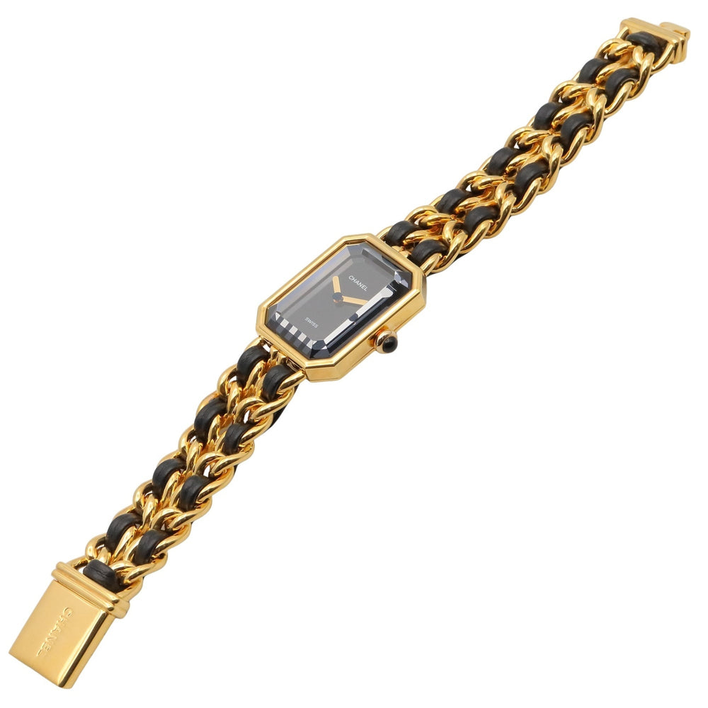 Chanel CHANEL Première S Watch, Gold Plated (GP), Leather Strap, Women's, Black, H0001 — Very Good