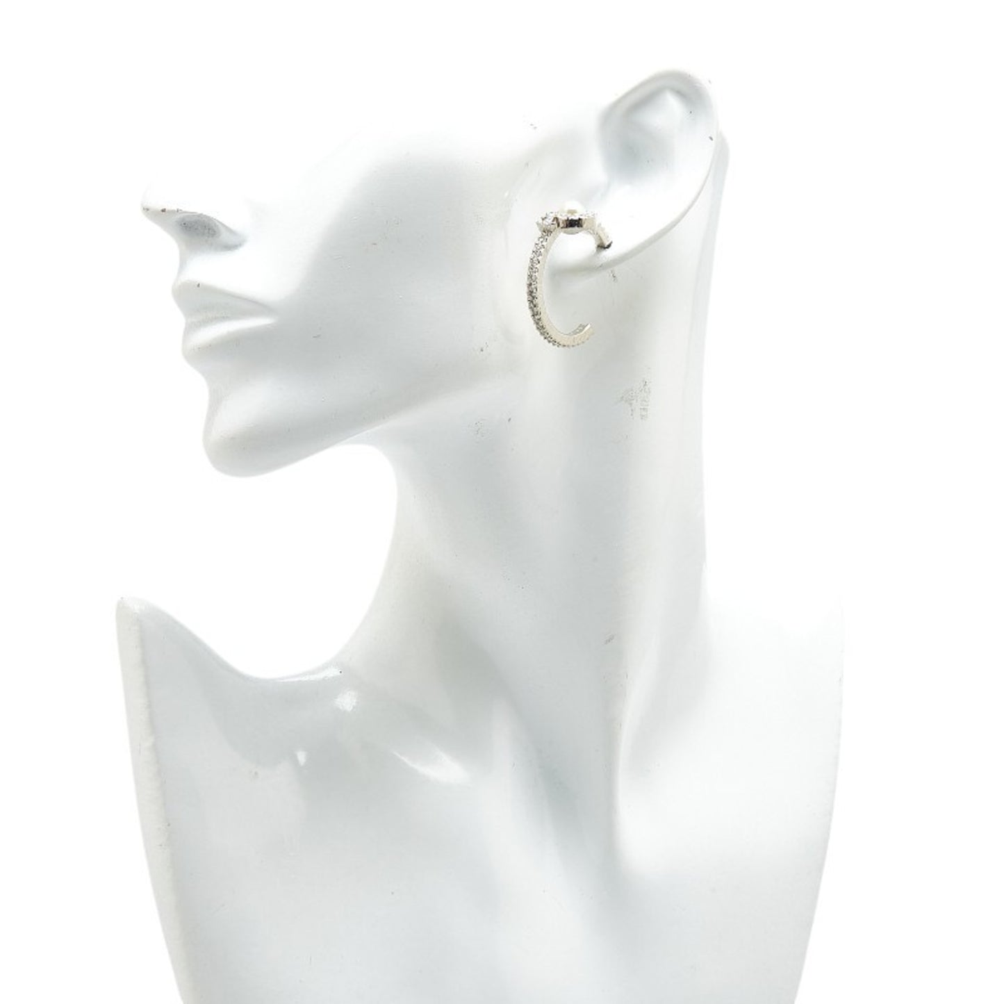 Chanel Coco Mark Rhinestone Hoop Stud Single Earring Silver Metal Women's CHANEL