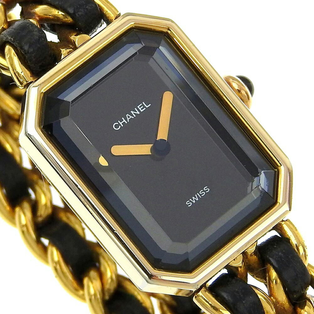 Chanel CHANEL Premiere L Watch Gold Plated x Leather Quartz Analog Display Black Dial Ladies — Good