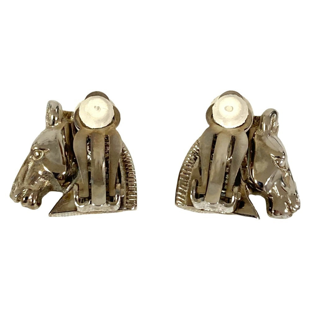 HERMES Cheval Horse Earrings, Silver Color, Women's — Like New