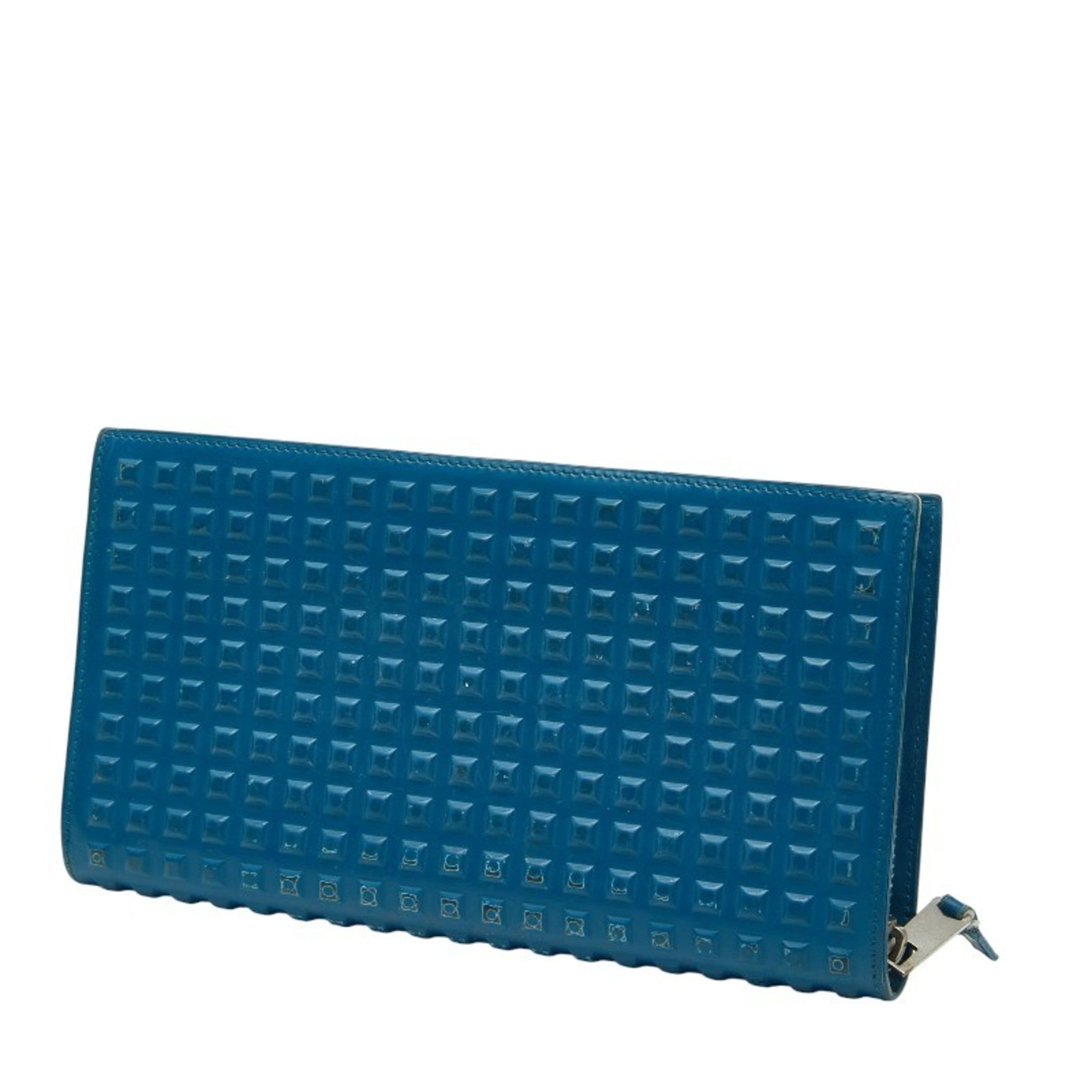Balenciaga Grid Wallet, Long Wallet with Round Zipper, 298821, Blue Leather, Women's, BALENCIAGA
