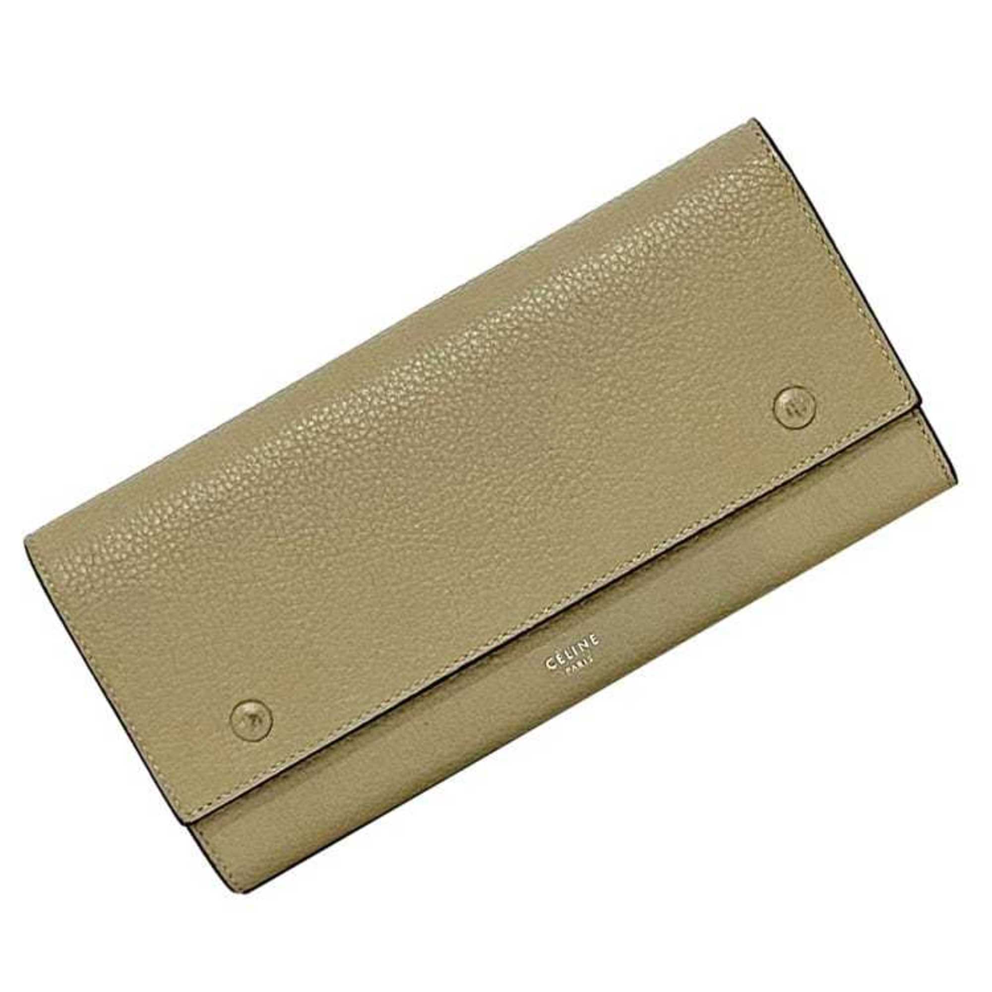 Celine Bi-fold Long Wallet Large Multi-function ec-21822 Beige Red 101673AFE Leather S-PG-4175 CELINE Flap Grain Women's