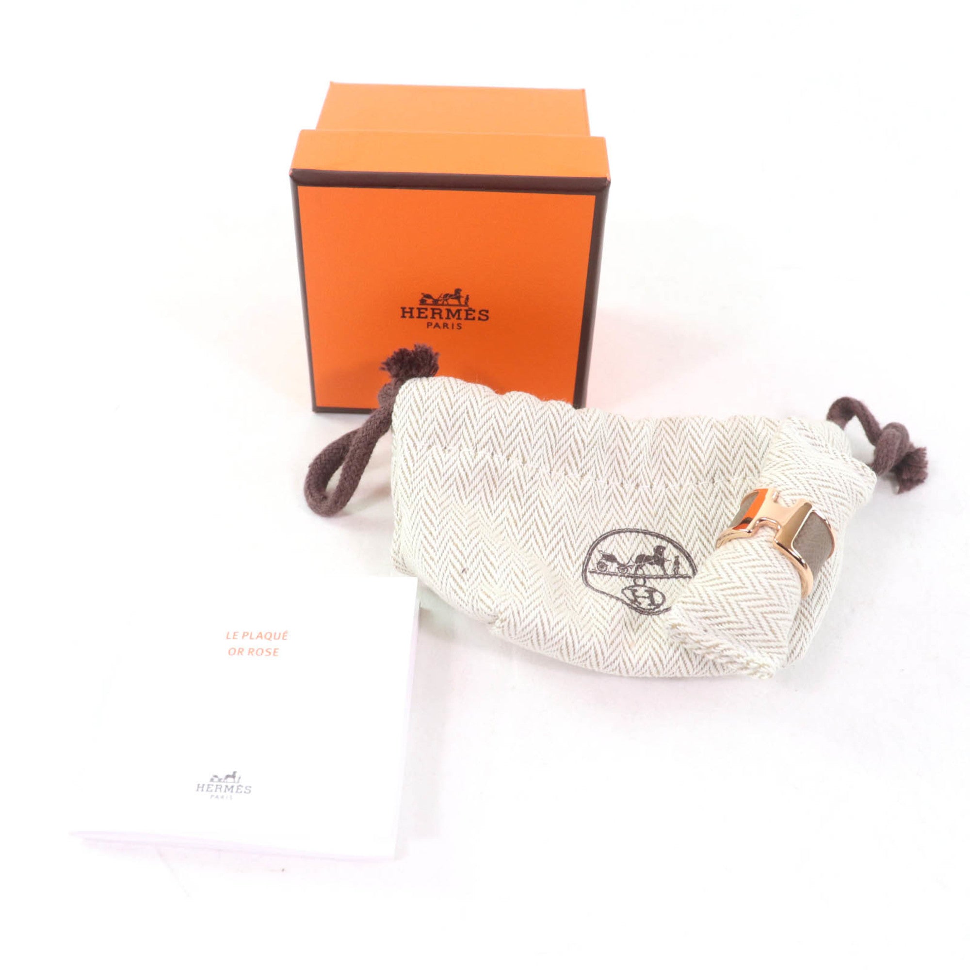 HERMES Olympe GM Etoupe Pink Gold Madame Veau H Design Ring, Size XS, with Box and Dust Bag, Made in France — Like New