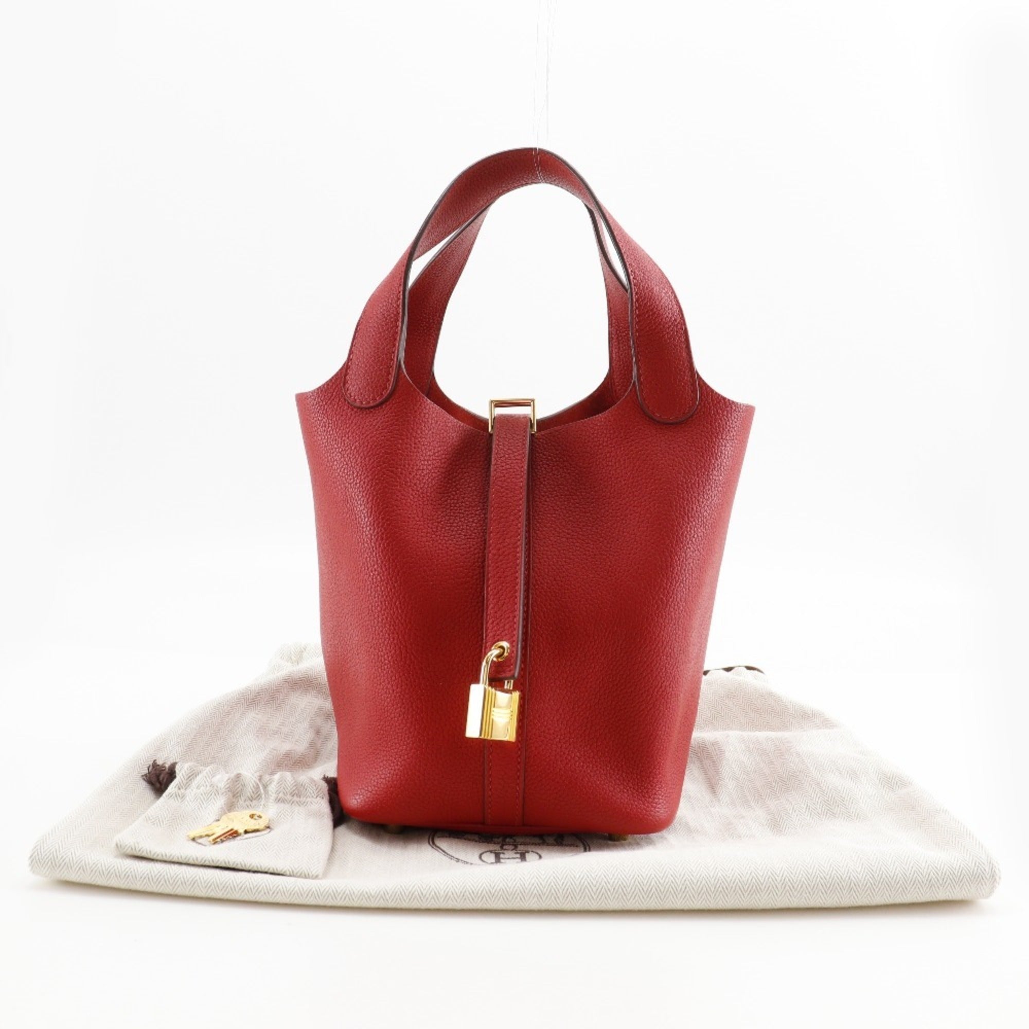 Hermes HERMES Picotin Lock 18 PM Handbag x Taurillon Maurice 2018 Red / C Belt Clasp Loc18K Women's — Like New
