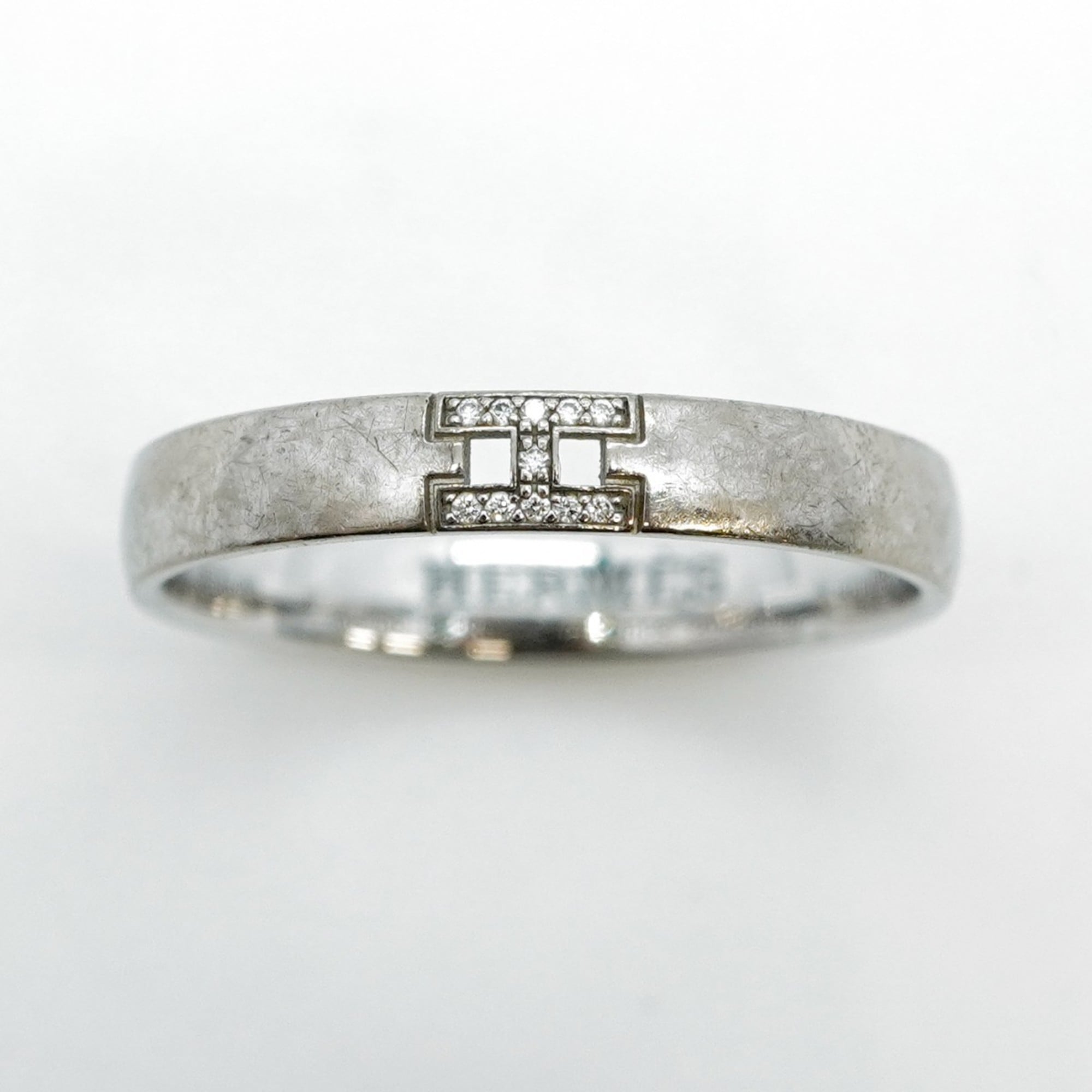 Hermes Hermès Ever Hercules Ring, 18K White Gold with Diamonds, #62, Men's