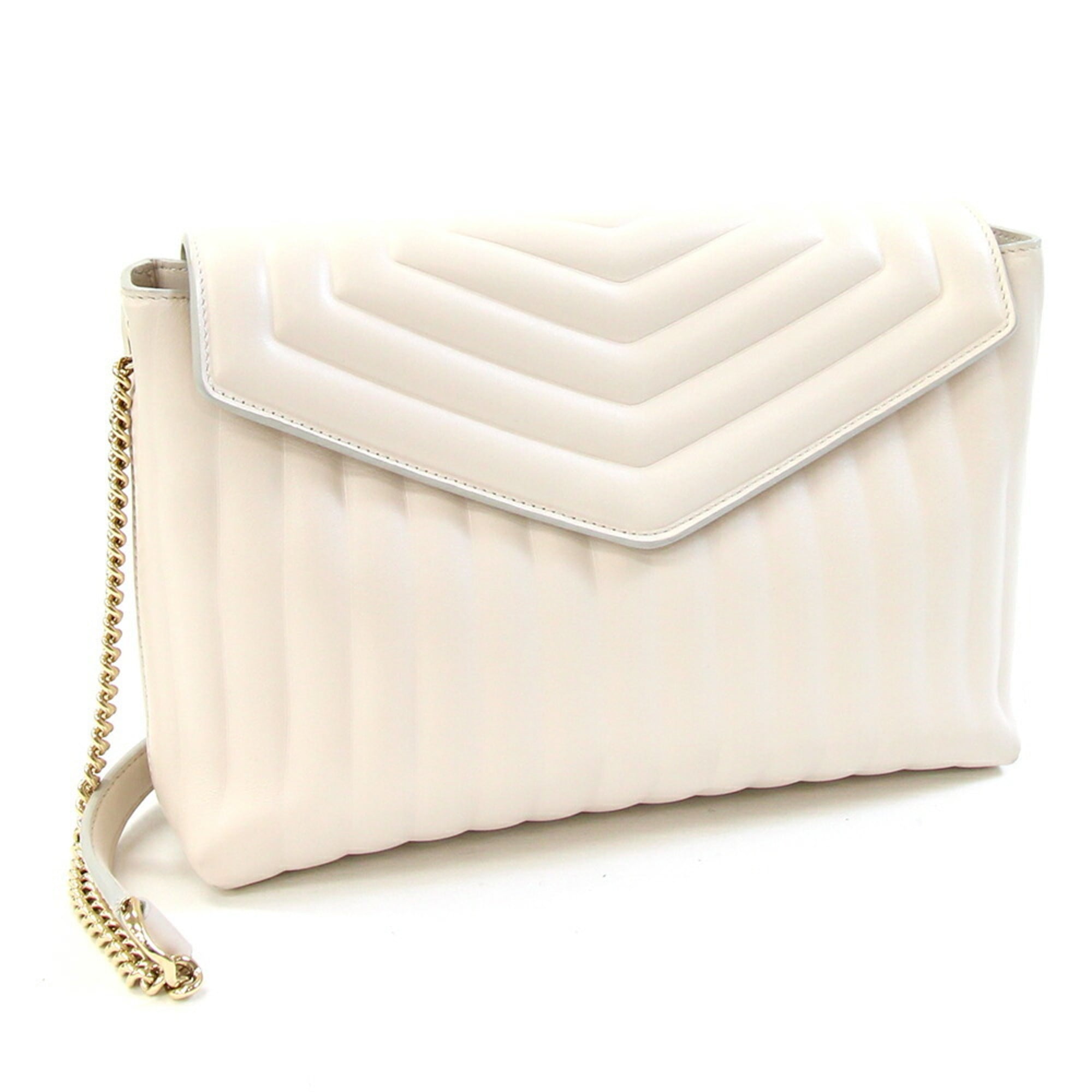 Salvatore Ferragamo Bag 21 F179 Ivory Leather Chain Shoulder for Women