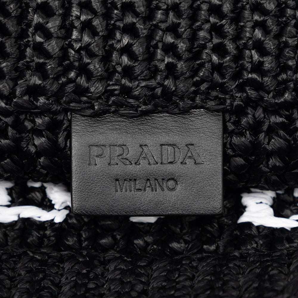 Prada Crochet Triangle Logo Plate Tote Bag Handbag Black Viscose Women's PRADA — Like New