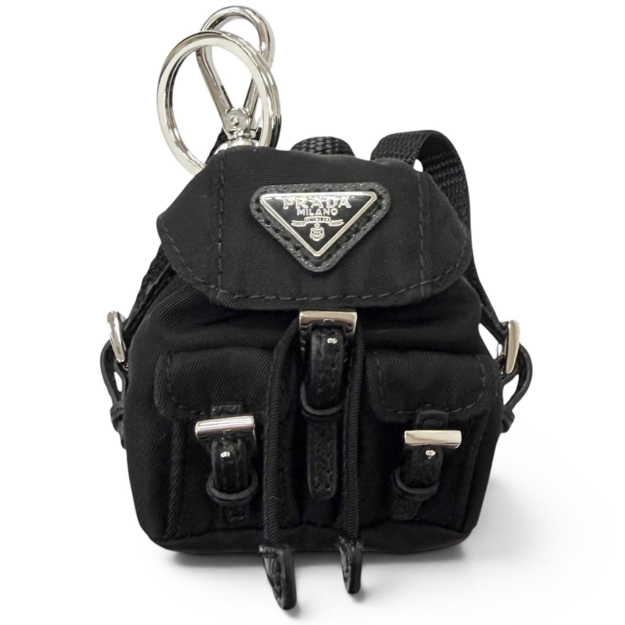 PRADA 2TT205 Triangle Logo Backpack Motif Bag Charm Strap, Black, Made in Italy, Men's, with Box — Like New