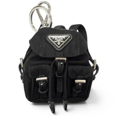 PRADA 2TT205 Triangle Logo Backpack Motif Bag Charm Strap, Black, Made in Italy, Men's, with Box — Like New