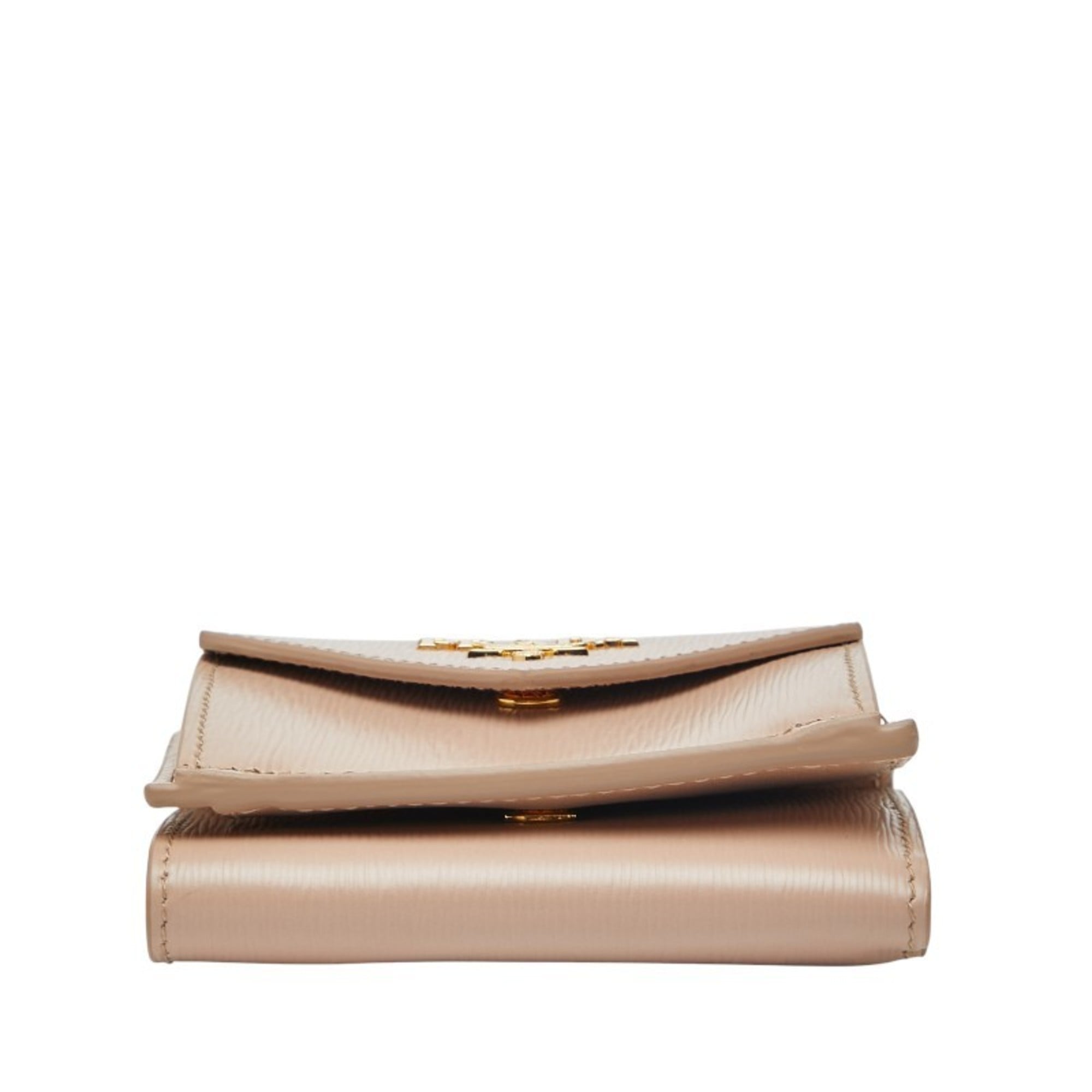 Prada Tri-fold Compact Wallet 1MH021 Beige Vitello Dino Leather Women's PRADA