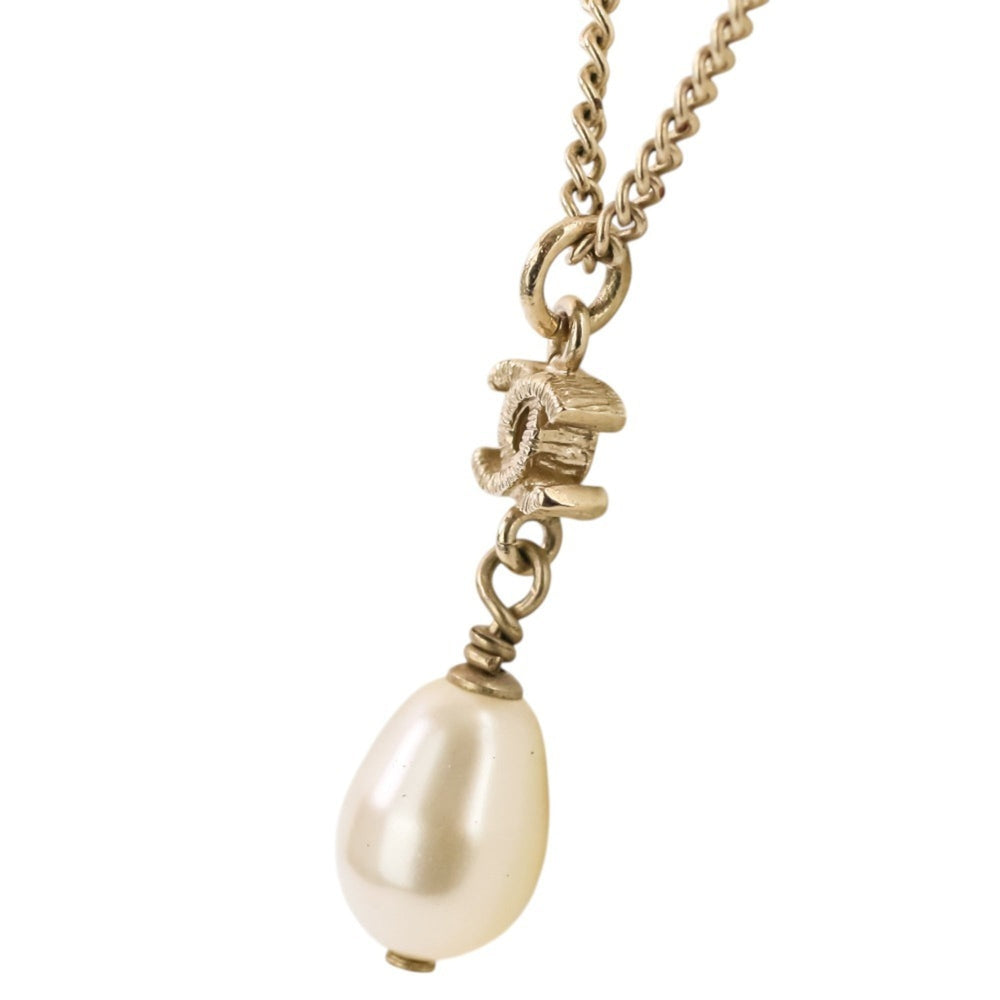 B13S CHANEL Chanel Coco Mark Pearl Chain Necklace Gold Color Women's — Like New