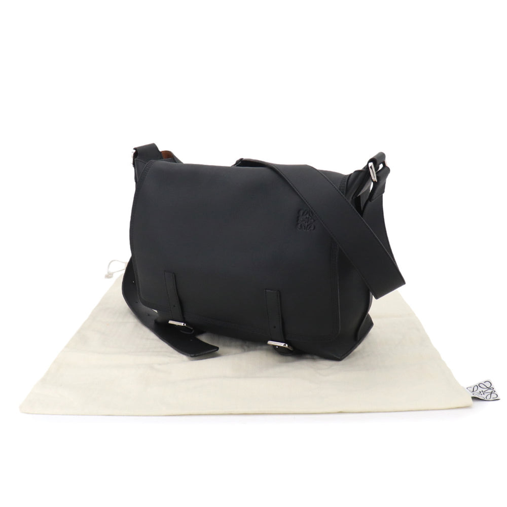 Loewe Military Shoulder Handbag, Leather, Black, Silver Hardware, 337 02 N64 Messenger Bag — Like New