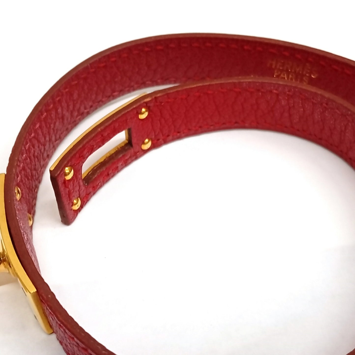 HERMES Leather Bracelet Kelly Double Tour Red (Discontinued Color) □F Made in 2002