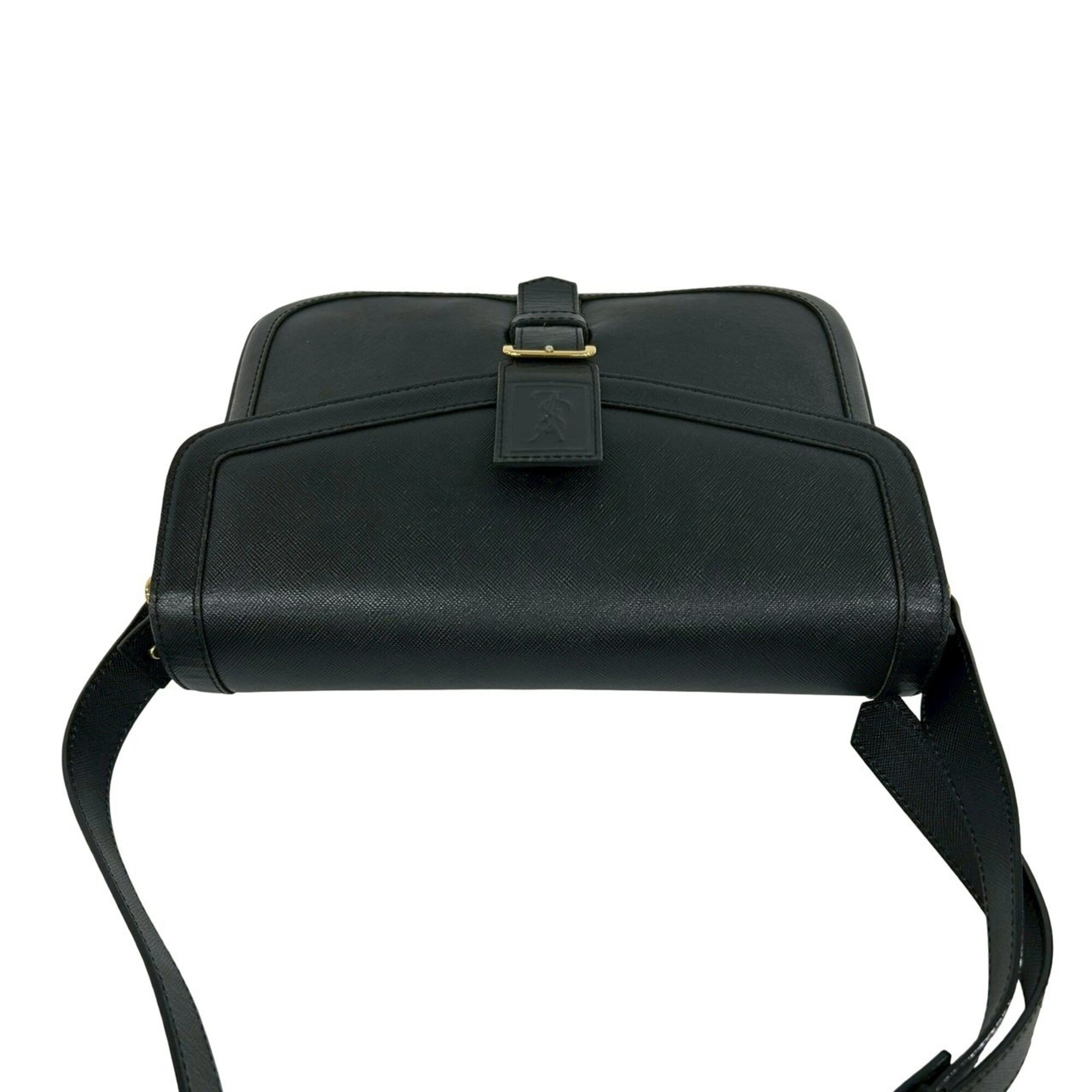 YVES SAINT LAURENT Vintage YSL Logo Leather Semi-Shoulder Bag, Black, 68785 — Like New
