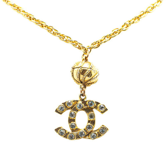 Chanel Coco Mark Rhinestone Bijou Long Necklace, Gold Plated, Women's