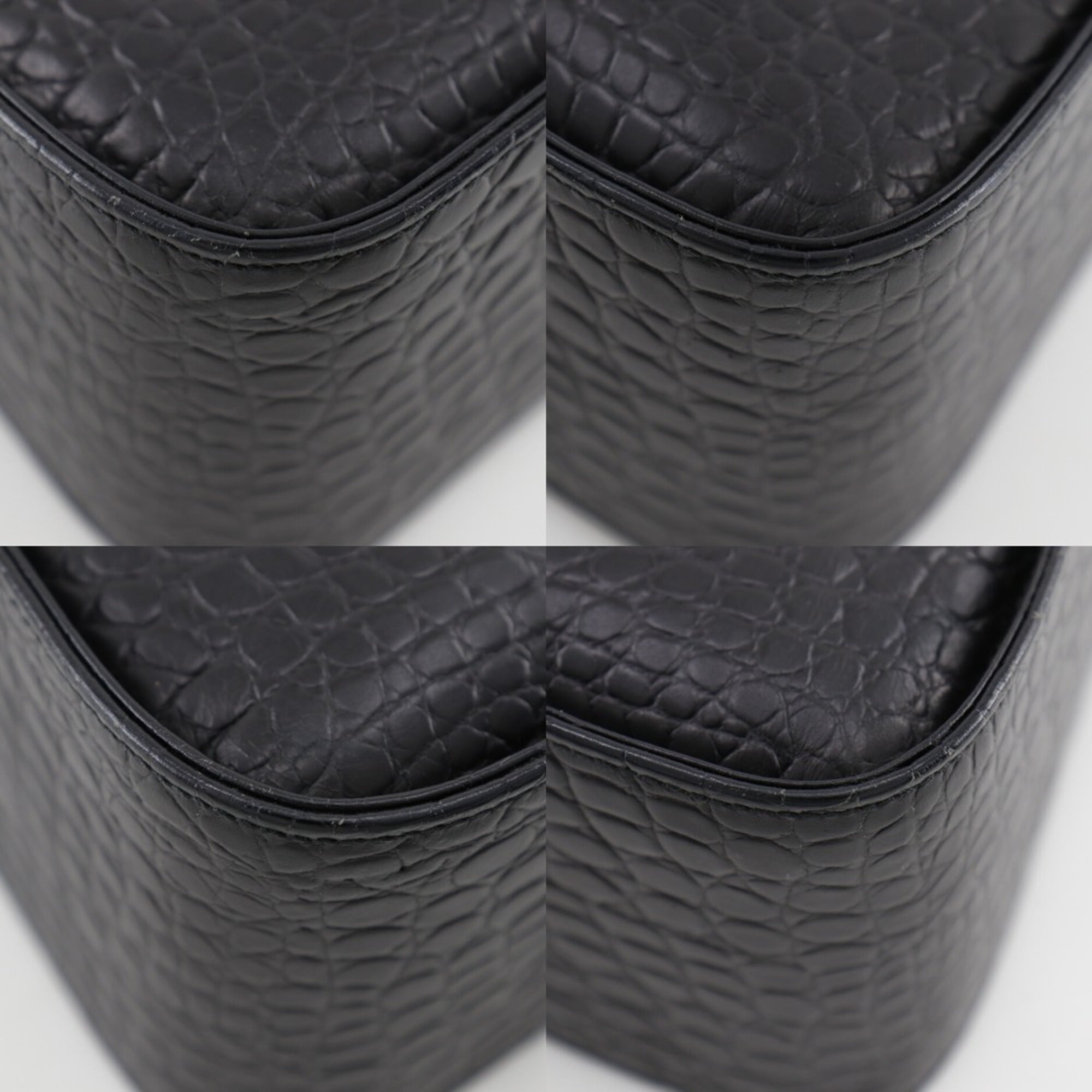 Salvatore Ferragamo logo handbag 2-way shoulder bag DY-21 0239 embossed leather black A5 open women's