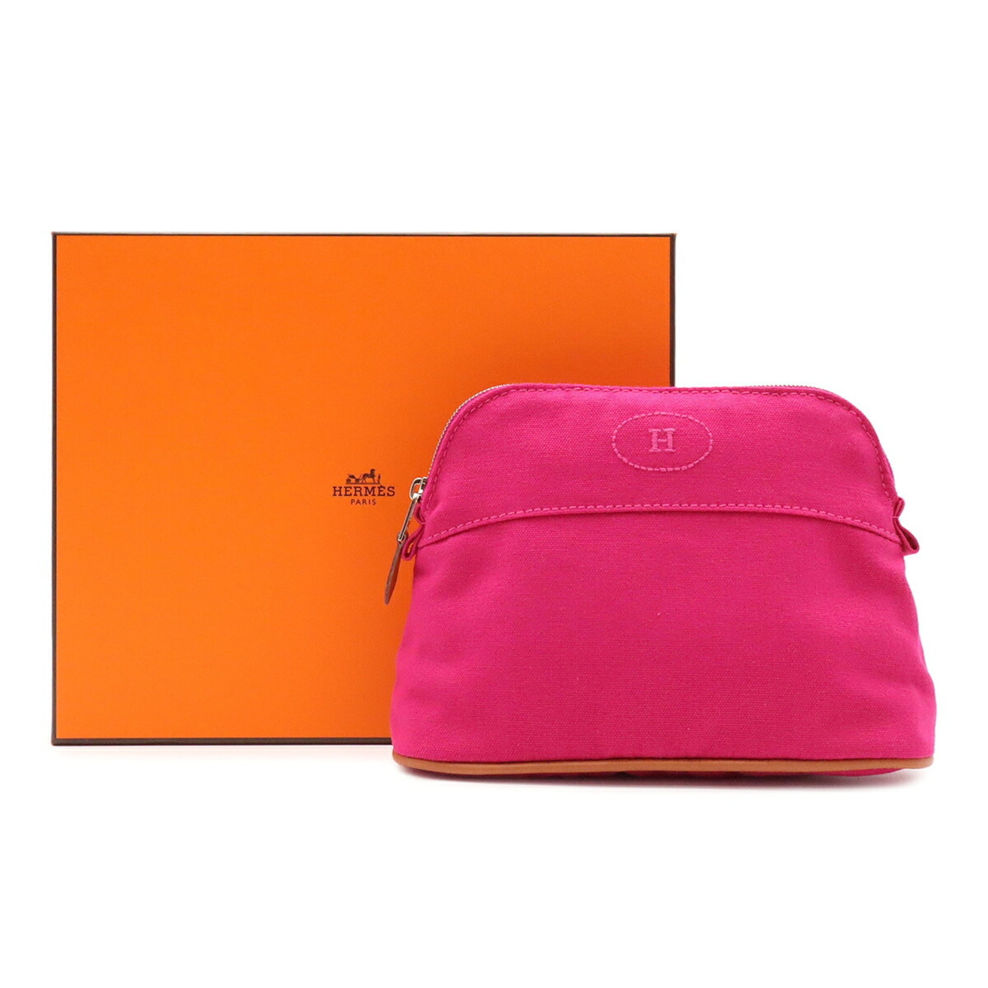 HERMES Bolide Pouch 20 Handbag Multi-purpose Canvas Leather Fuchsia Pink — Like New