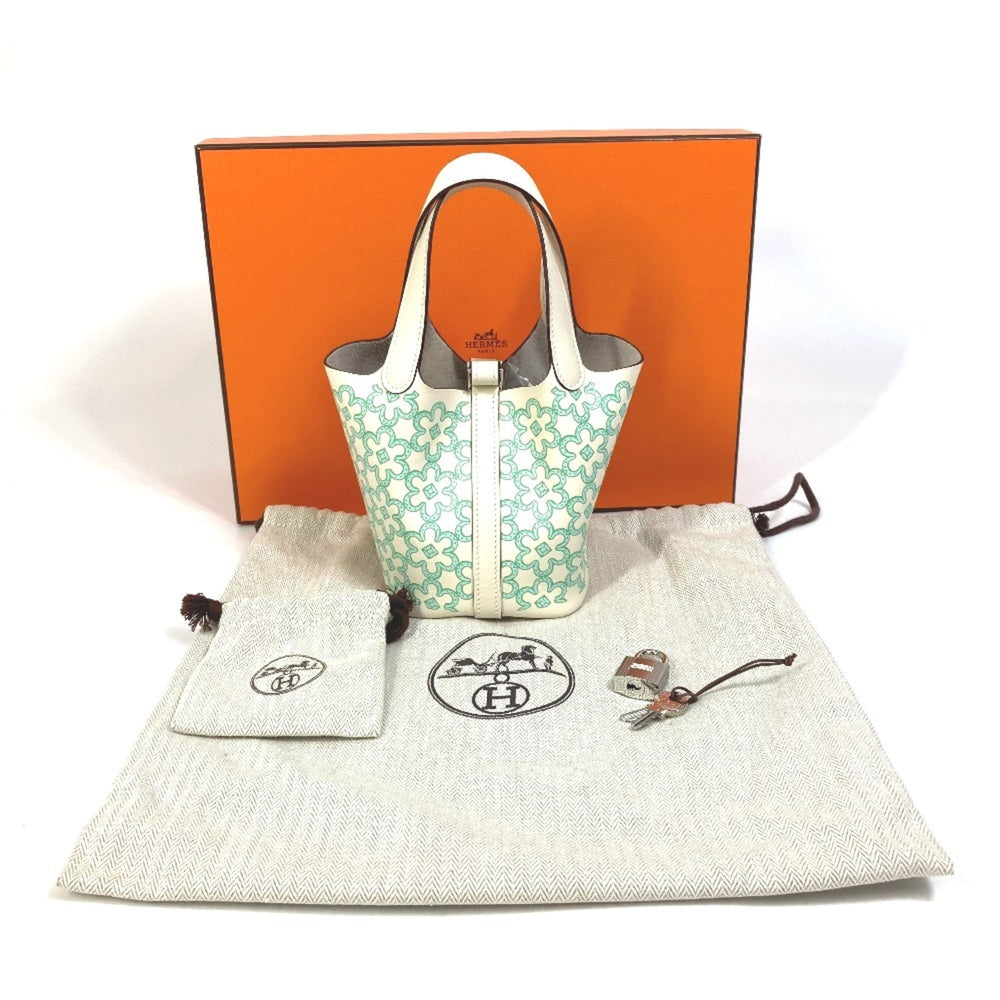 HERMES Picotin Lock Micro 14 Lucky Daisy Handbag Swift Women's Nata Green E-221012-2 — New - Store Return