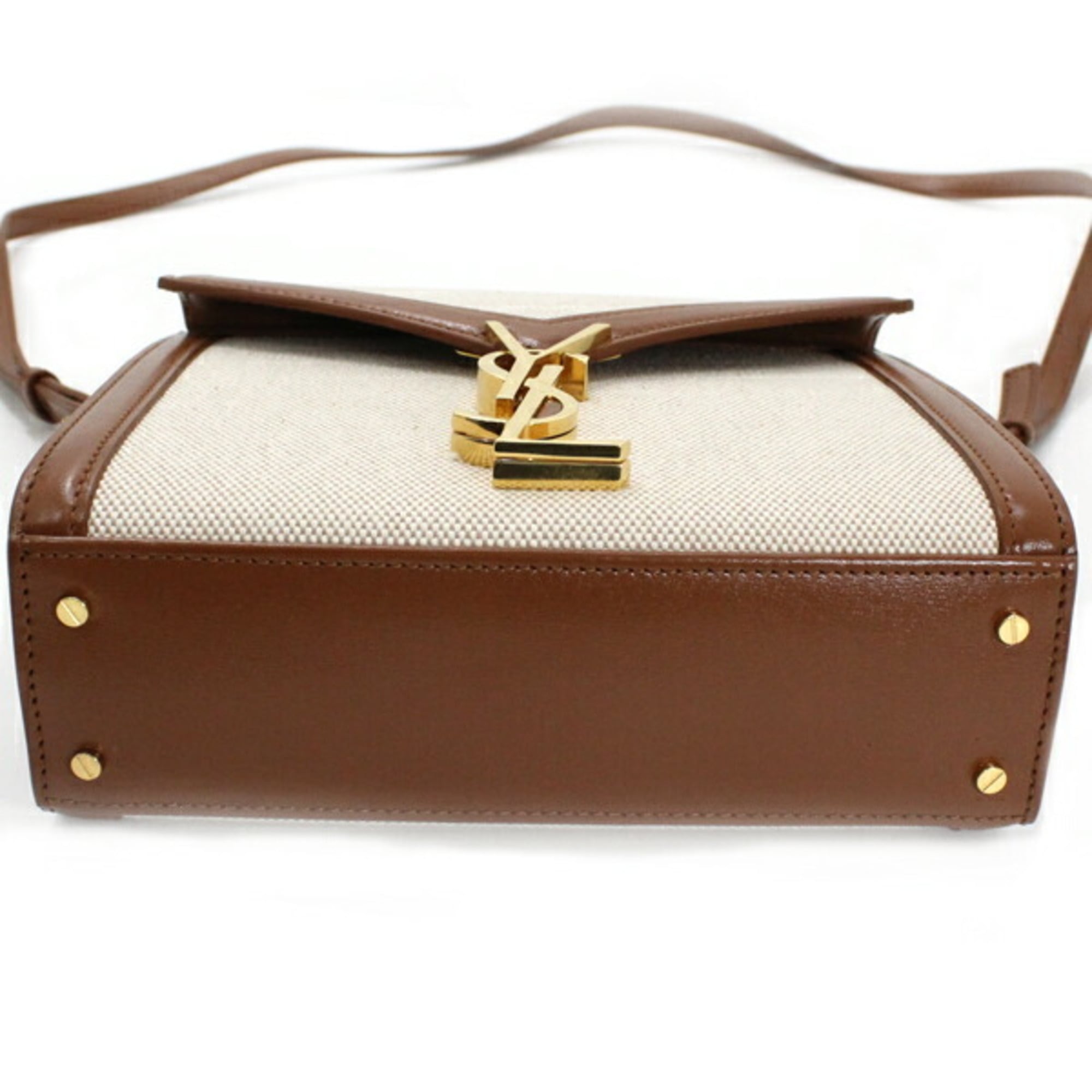 YSL Saint Laurent Cassandra Mini Shoulder Bag, Women's Canvas Brown, KM3046 — Like New