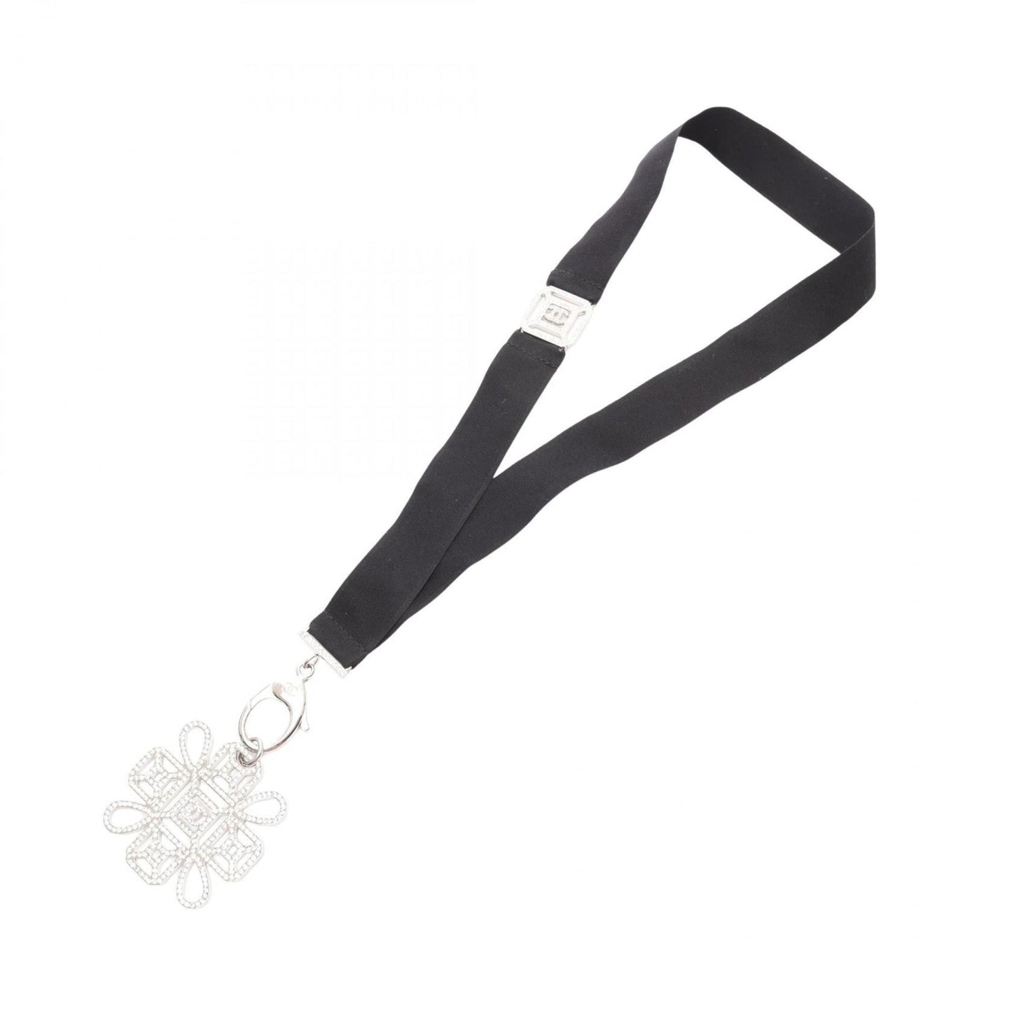 Chanel Coco Mark Necklace, Stainless Steel with Rhinestones, Women's, Silver, Clear, and Black