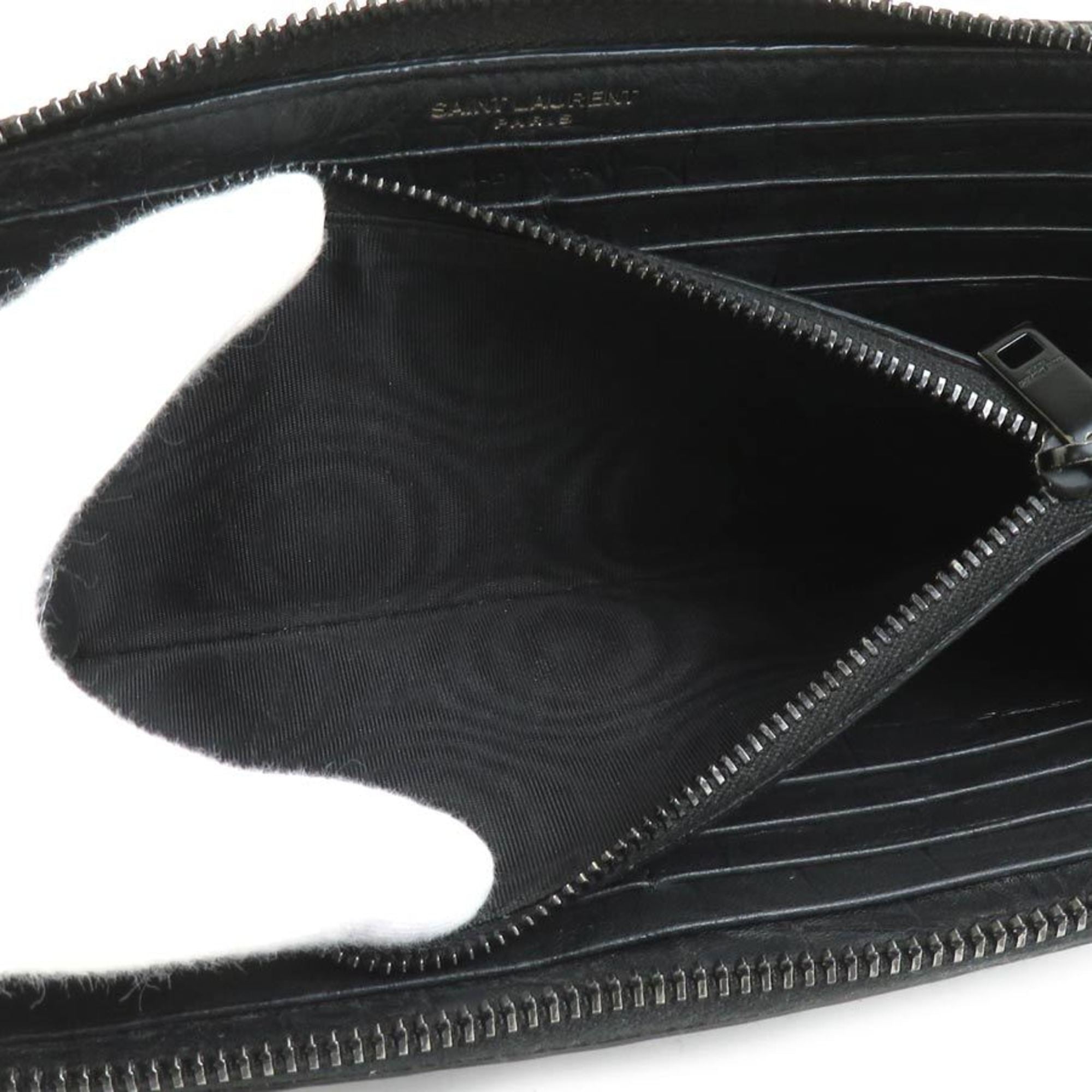 Saint Laurent SAINT LAURENT Round Long Wallet Embossed Leather Black Men's Women's r10463a