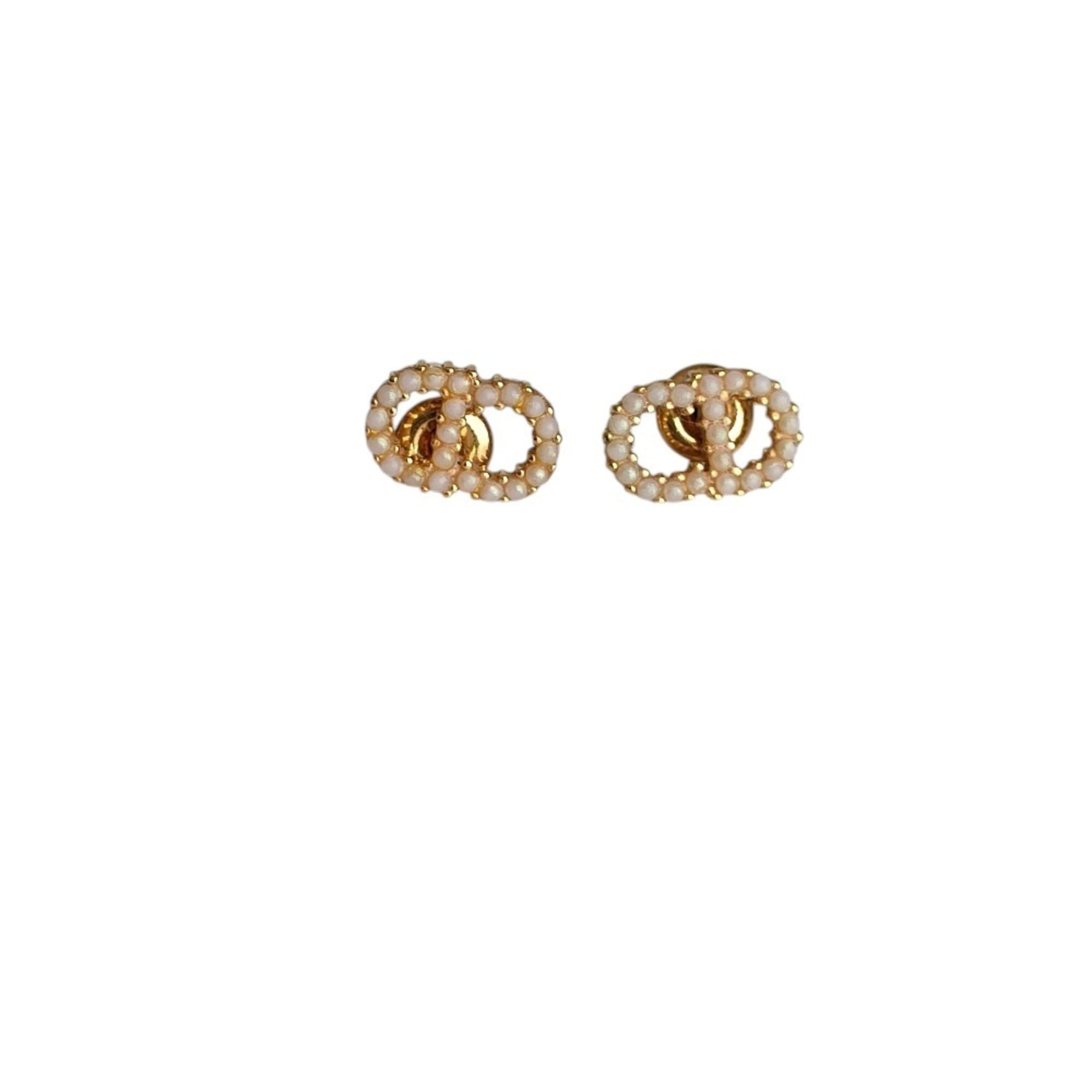 Christian Dior Clair D Lune Pearl Stud Earrings, Gold, Women's, Luxs, Pre-owned Brands — Like New
