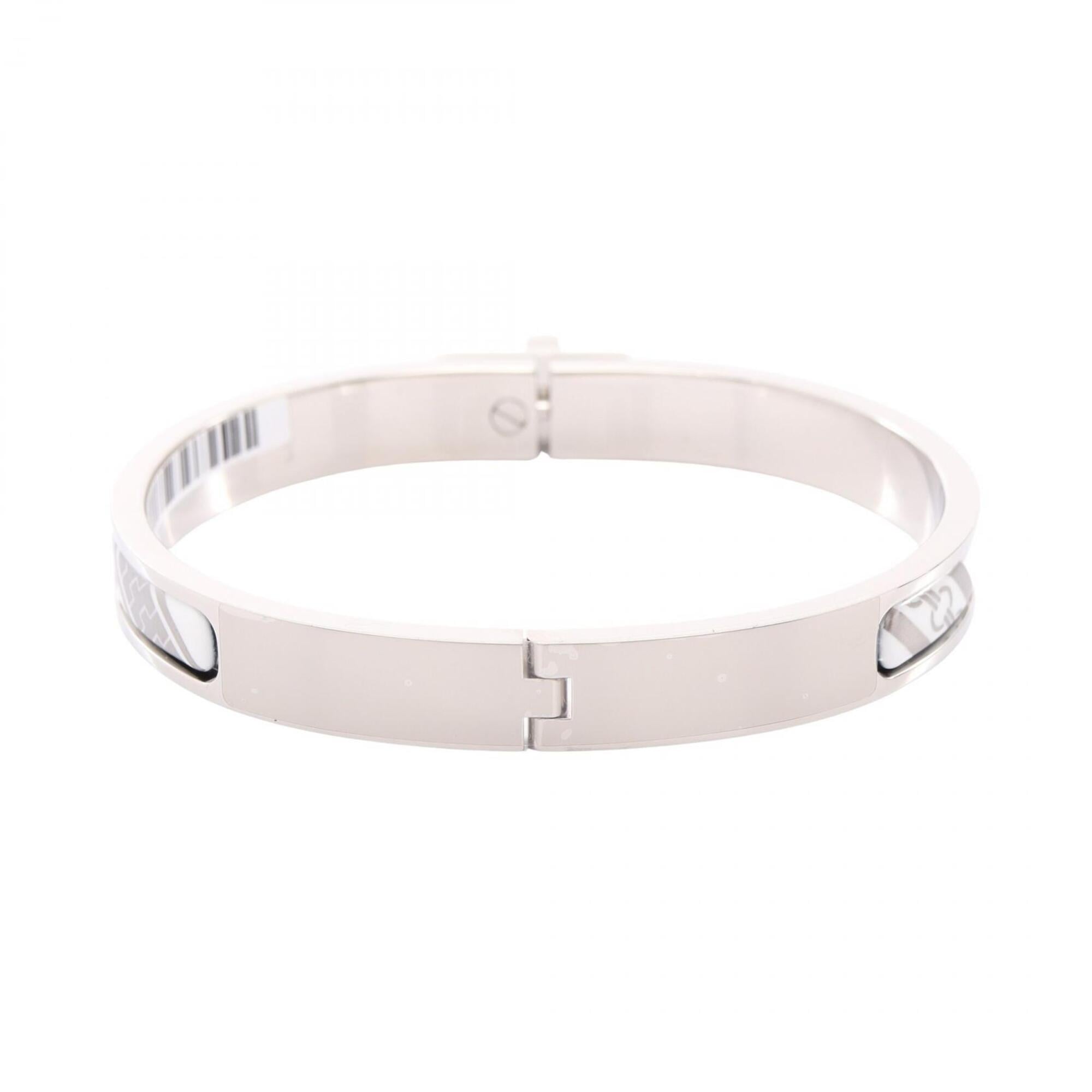 Hermes Mini Click Kelly PM Honage Tartan et Chaine Bangle Accessory, Stainless Steel Enamel, Women's, Silver/White — New - Store Return