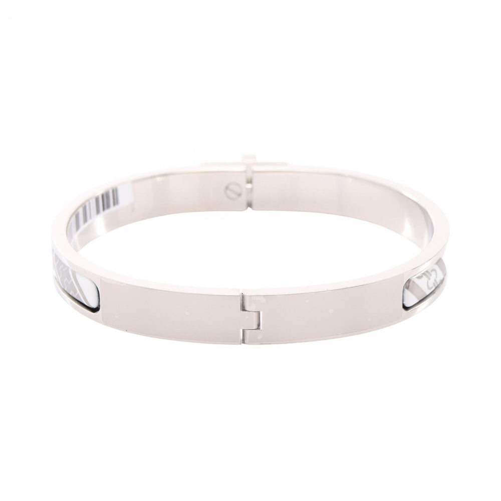 Hermes Mini Click Kelly PM Honage Tartan et Chaine Bangle Accessory, Stainless Steel Enamel, Women's, Silver/White — New - Store Return
