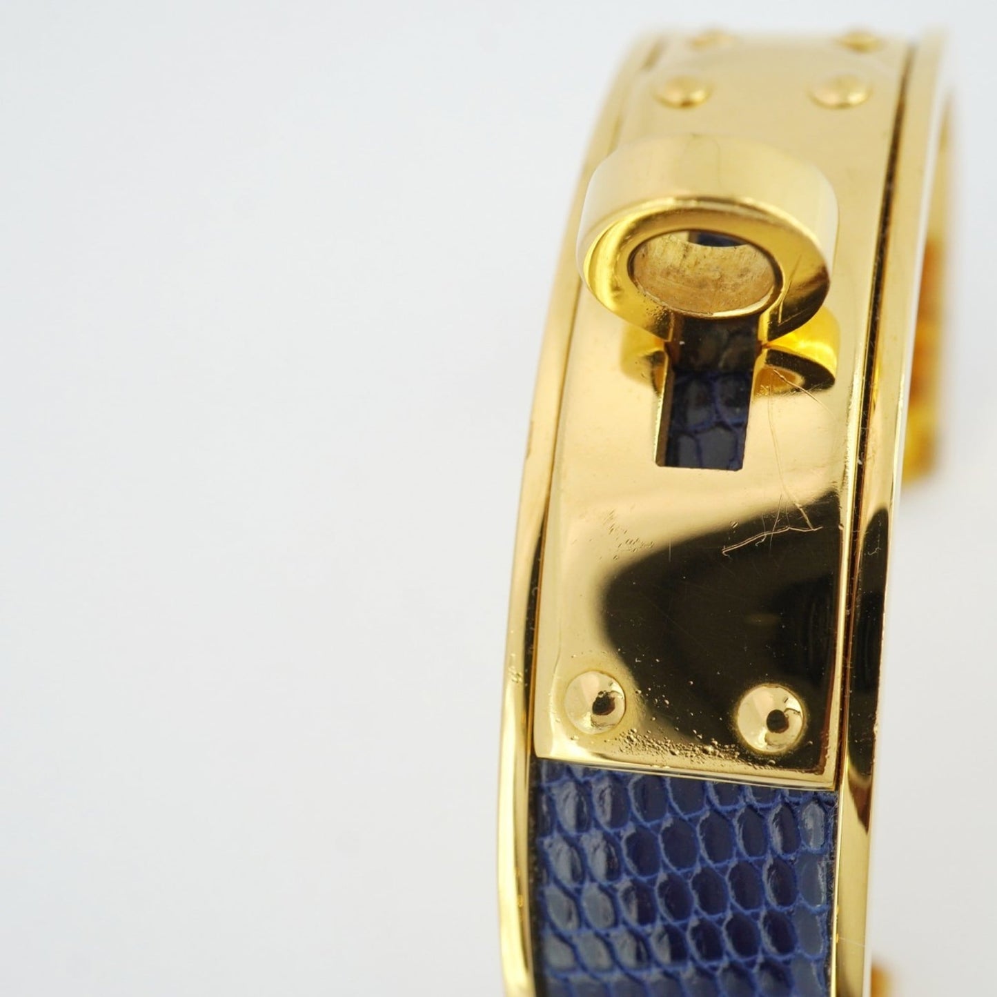 Hermes Kelly Bangle, GP Plated Leather, Gold, Blue, Women's