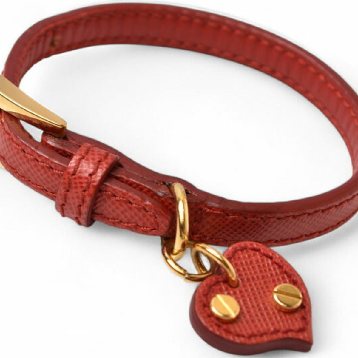 PRADA Unused Bracelet Bangle SAFFIANO Saffiano Heart Charm FUOCO Red 1AJD45 — New - Store Return