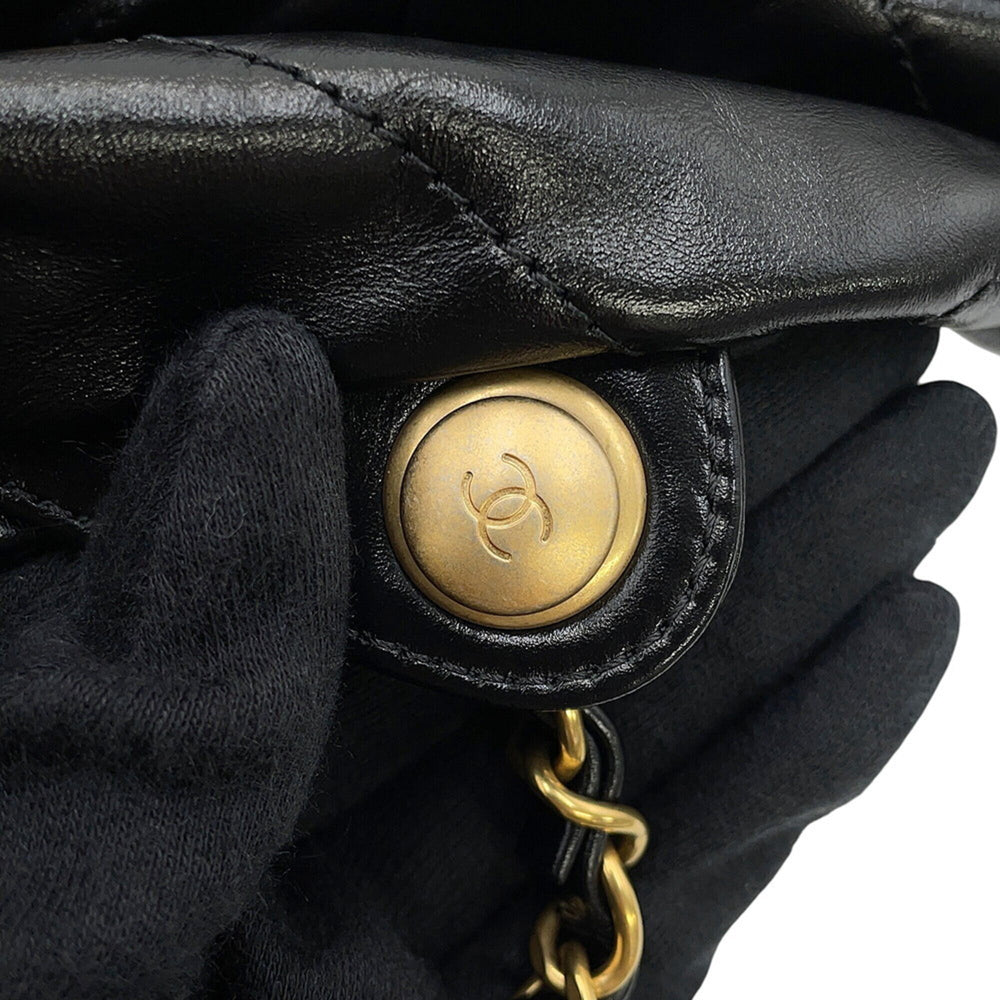 Chanel Backpack, 22 Large, Shiny Calf Leather AS3313, CHANEL Handbag, Black, Women's — Like New