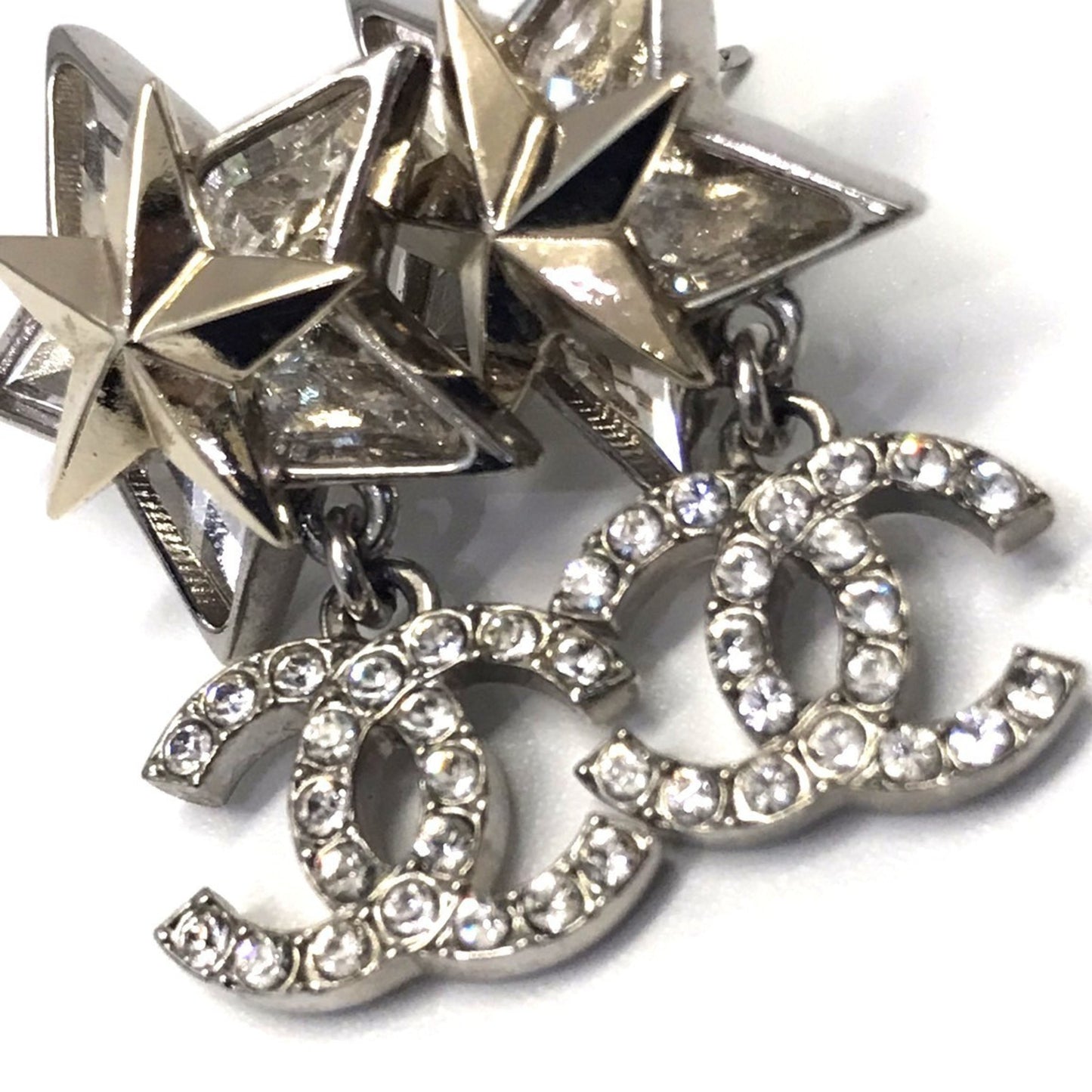 CHANEL Women's Earrings with Coco Mark Rhinestone Star in Silver