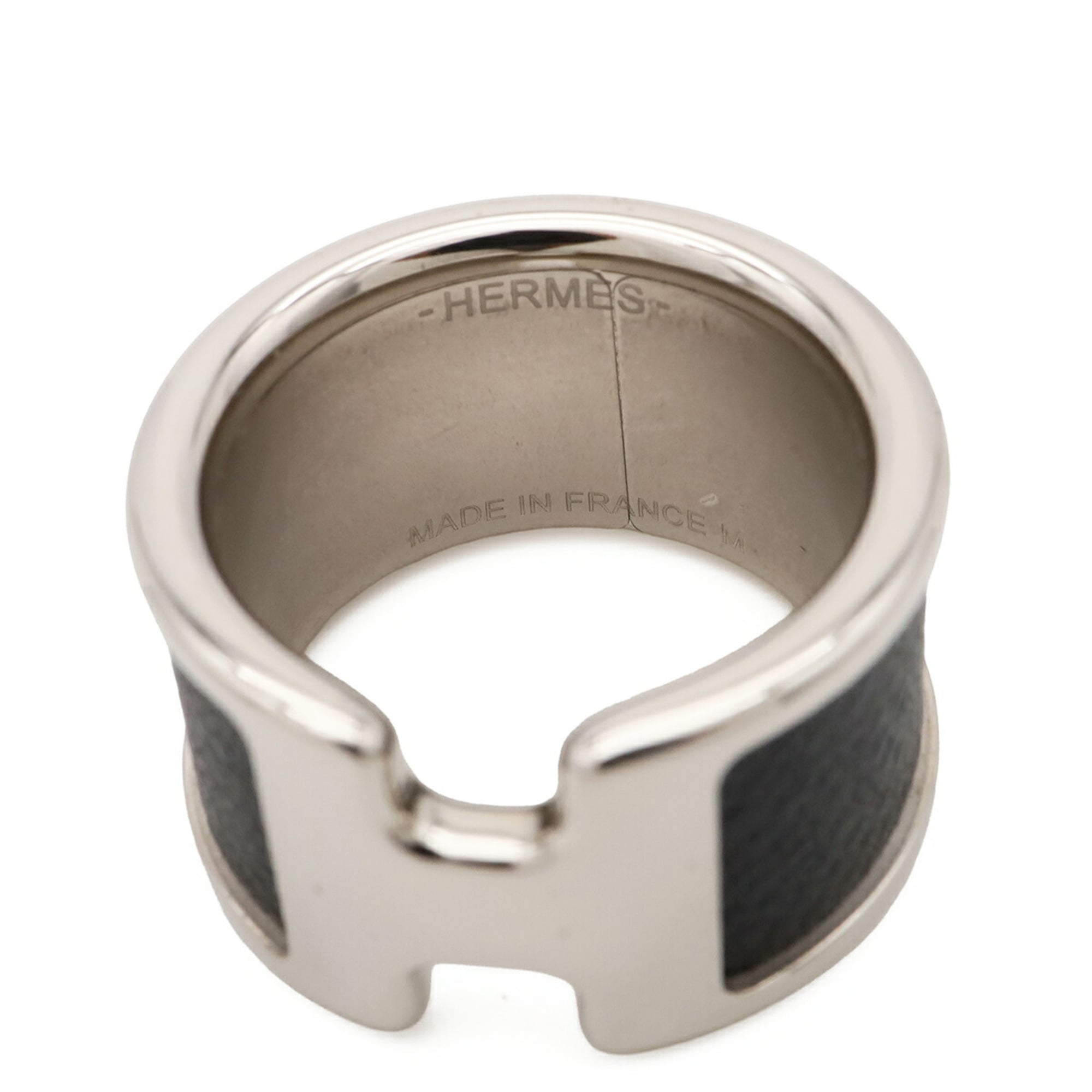 HERMES Olympe GM Ring, Metal, Veau Madame Leather, Silvery Black, Japanese Size Approx. 1 — New - Store Return