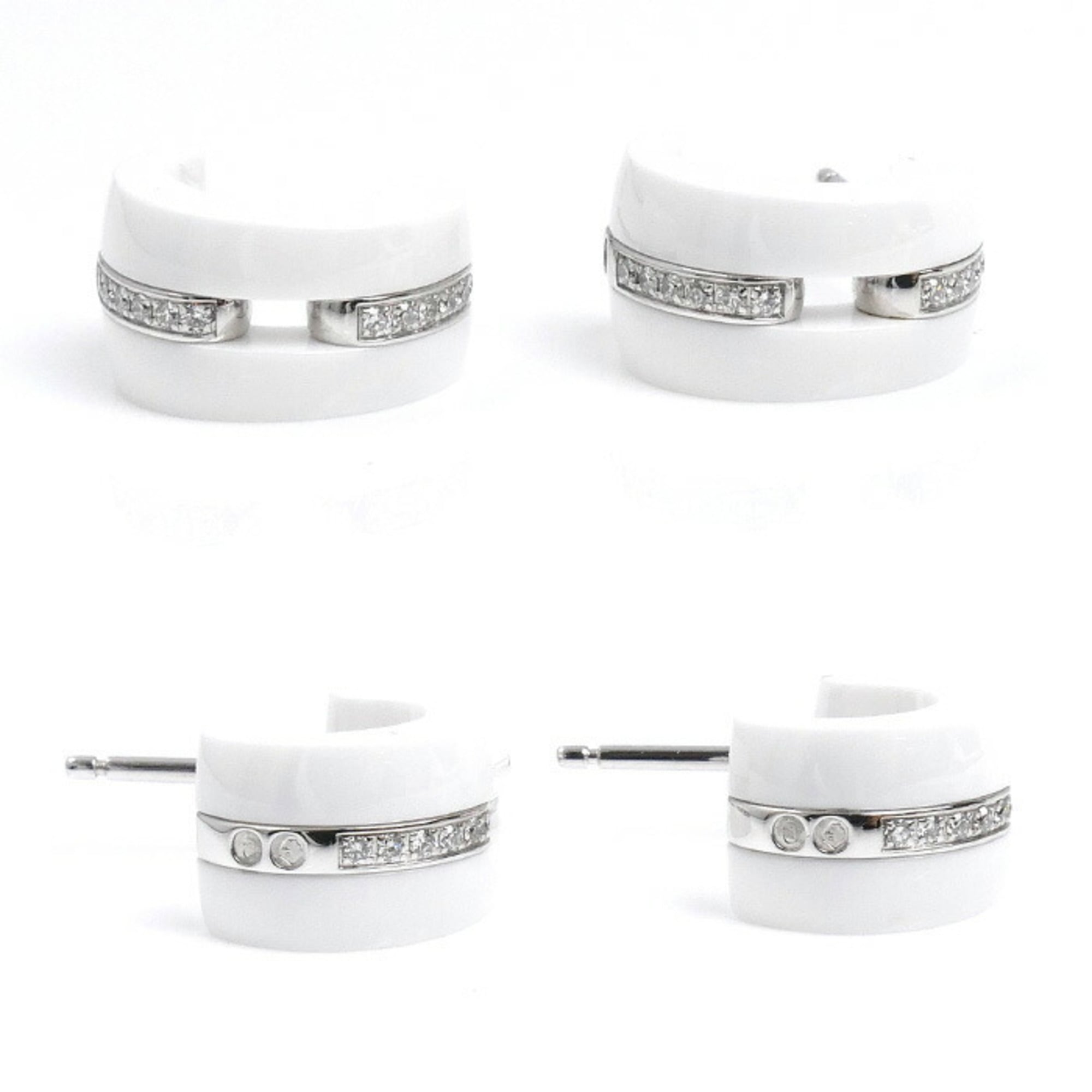 CHANEL 18K White Gold and Ceramic Ultra Collection Diamond Earrings J4303, 8.1g, Women's