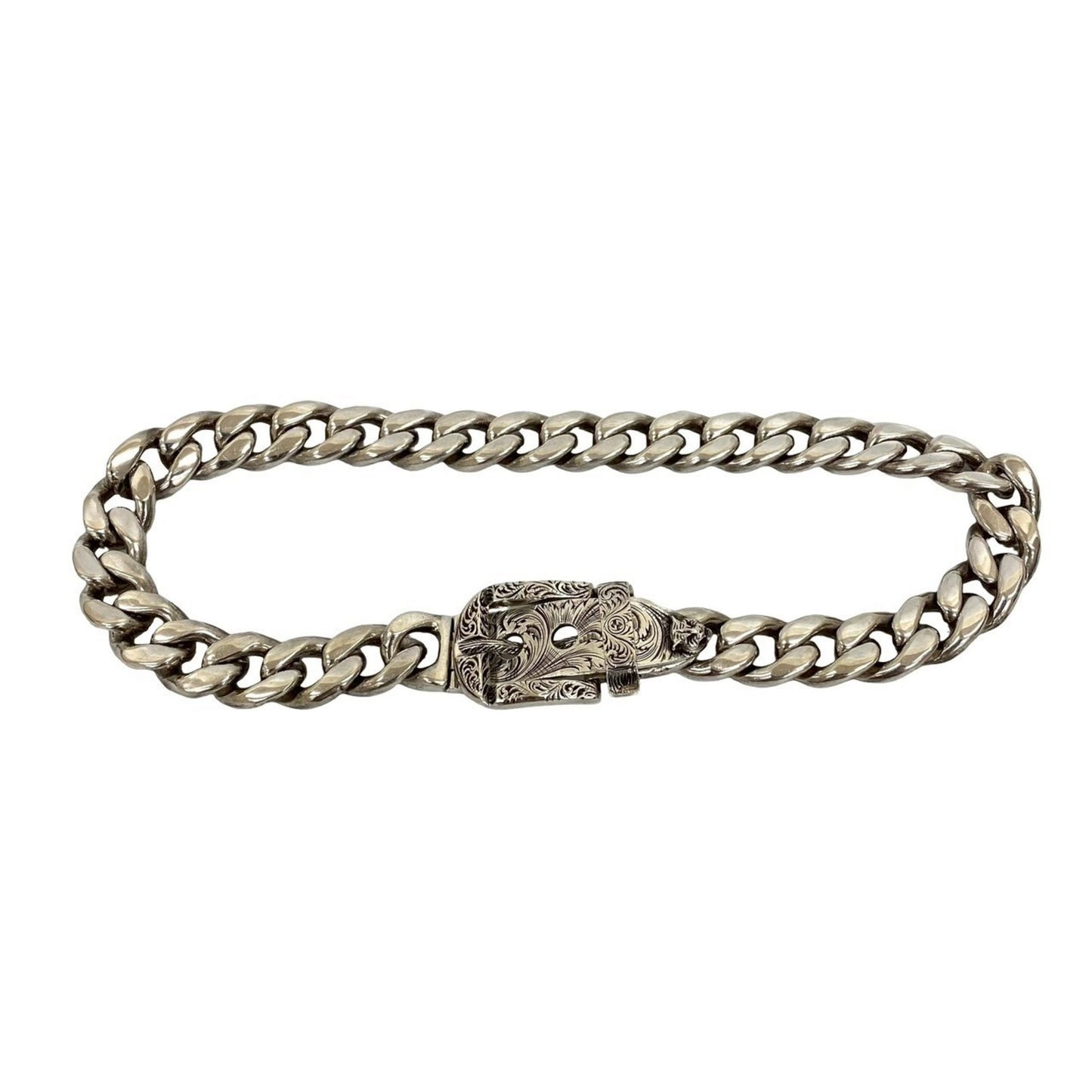 GUCCI Arabesque Cat Head Curb Chain Necklace in Sterling Silver (925) 68420