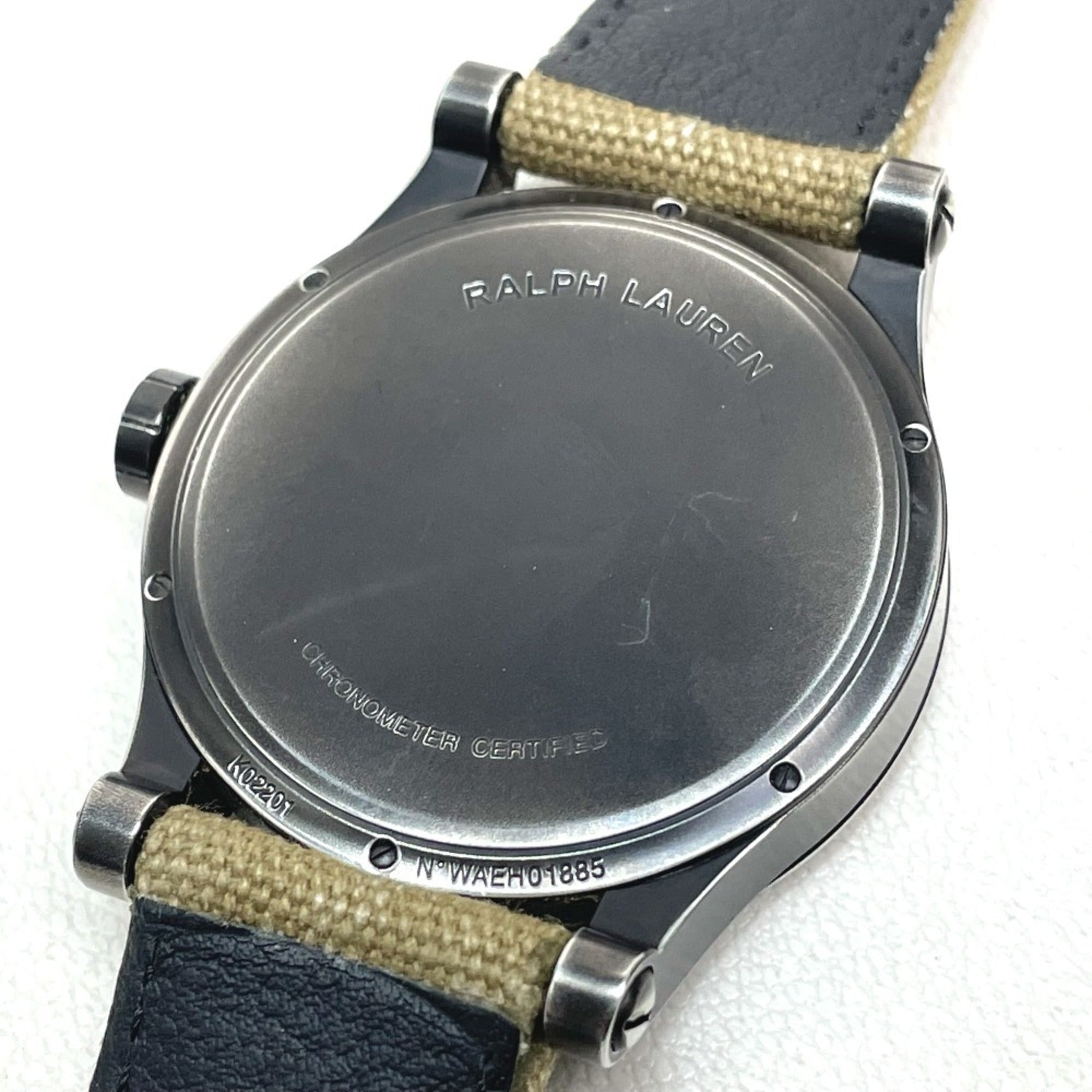 RALPH LAUREN Ralph Lauren Sporting Safari RL67 Chronometer Watch (RL0220900) with Stainless Steel Canvas Strap, Black/Khaki — Very Good
