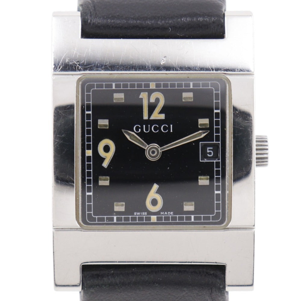 Gucci GUCCI watch 7700L stainless steel x leather quartz analog black dial women's — Good