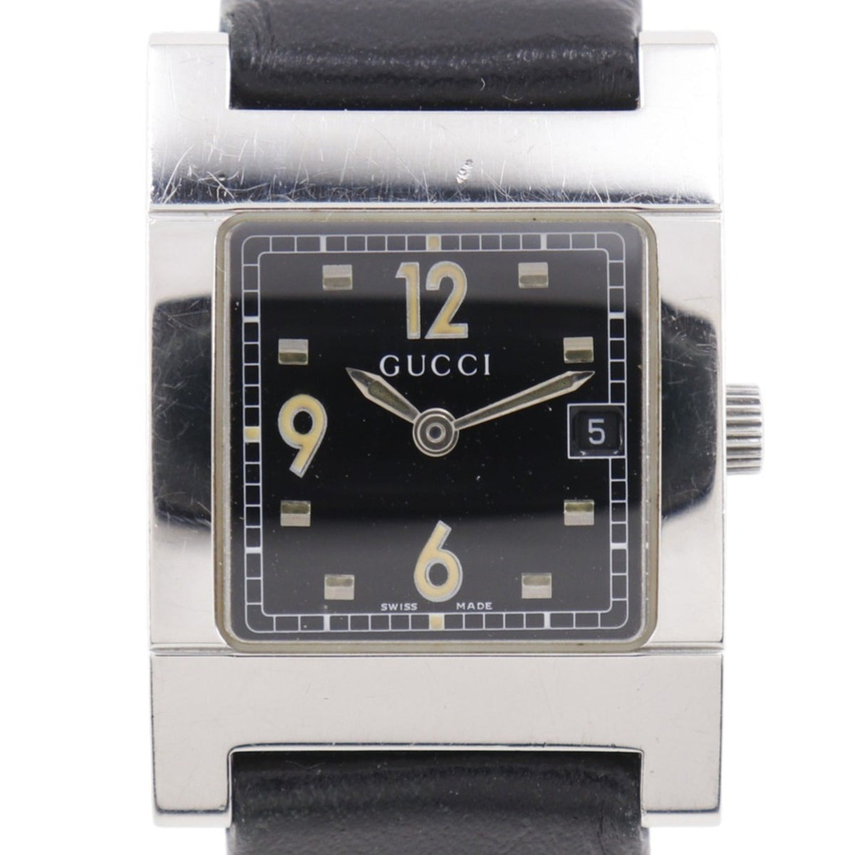 Gucci GUCCI watch 7700L stainless steel x leather quartz analog black dial women's — Good