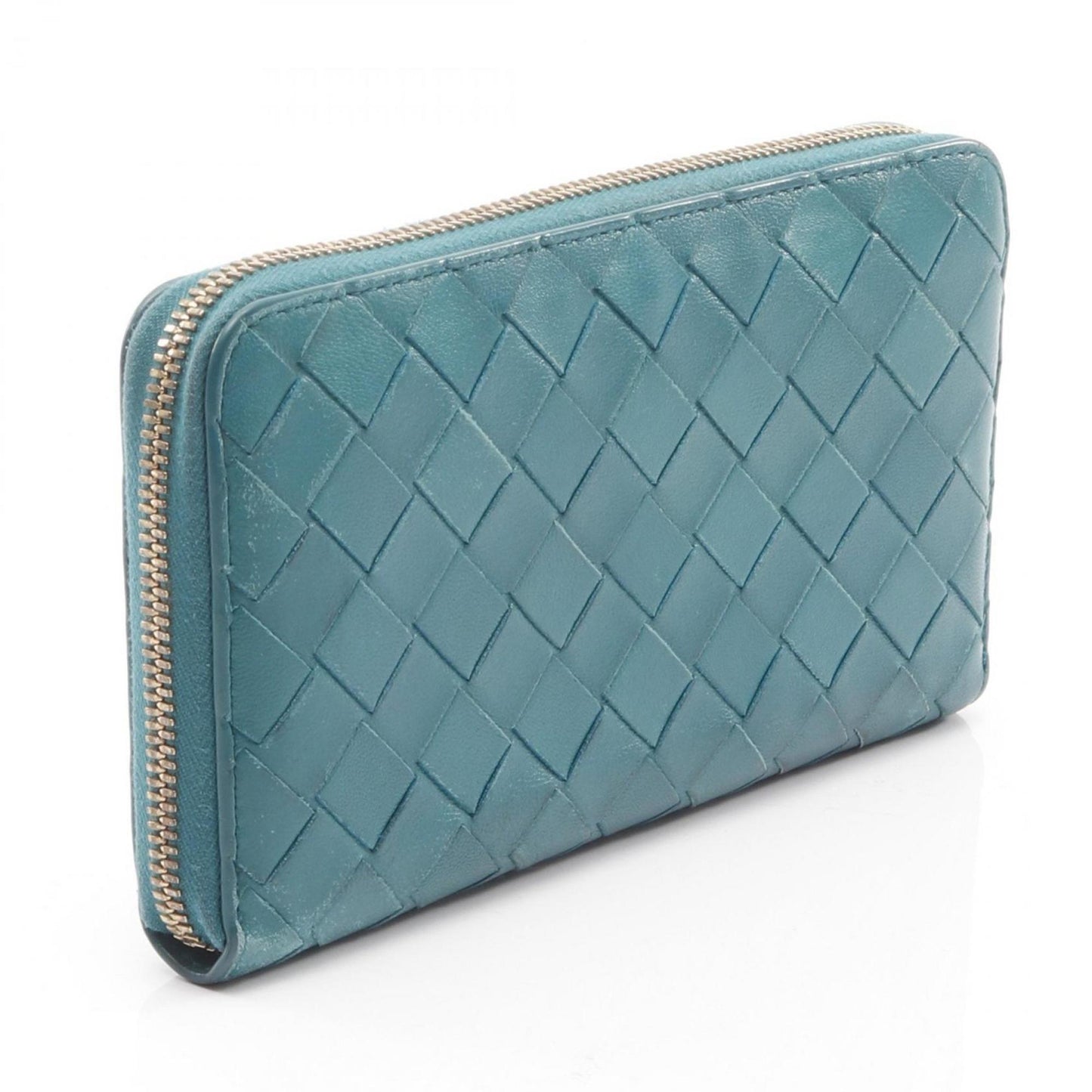 Bottega Veneta Intrecciato Round Long Wallet, Leather, Men's and Women's, Green