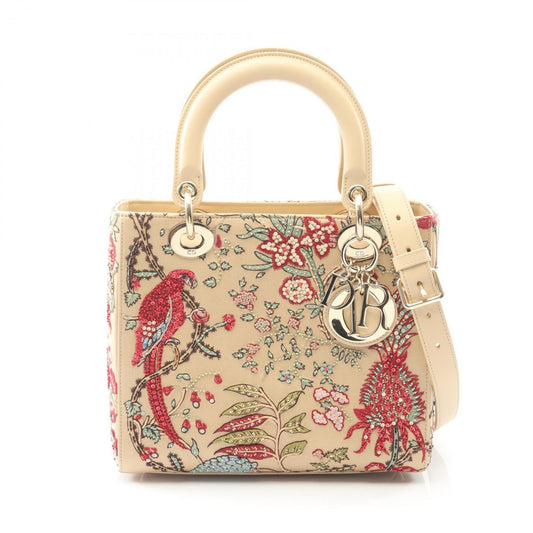 Christian Dior Dior Lady handbag, canvas and leather, women's, beige, multicolor