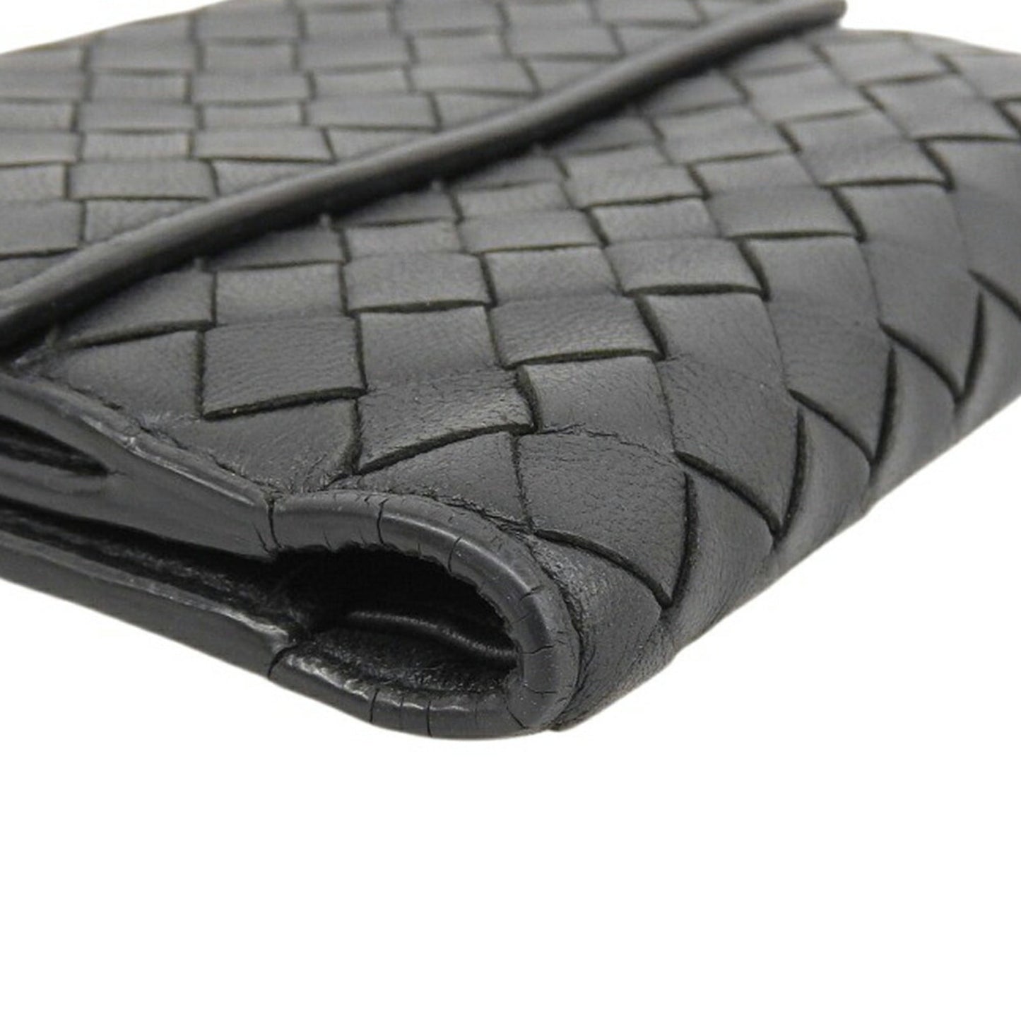 Bottega Veneta Intrecciato Compact Wallet, Double Folding Black Leather