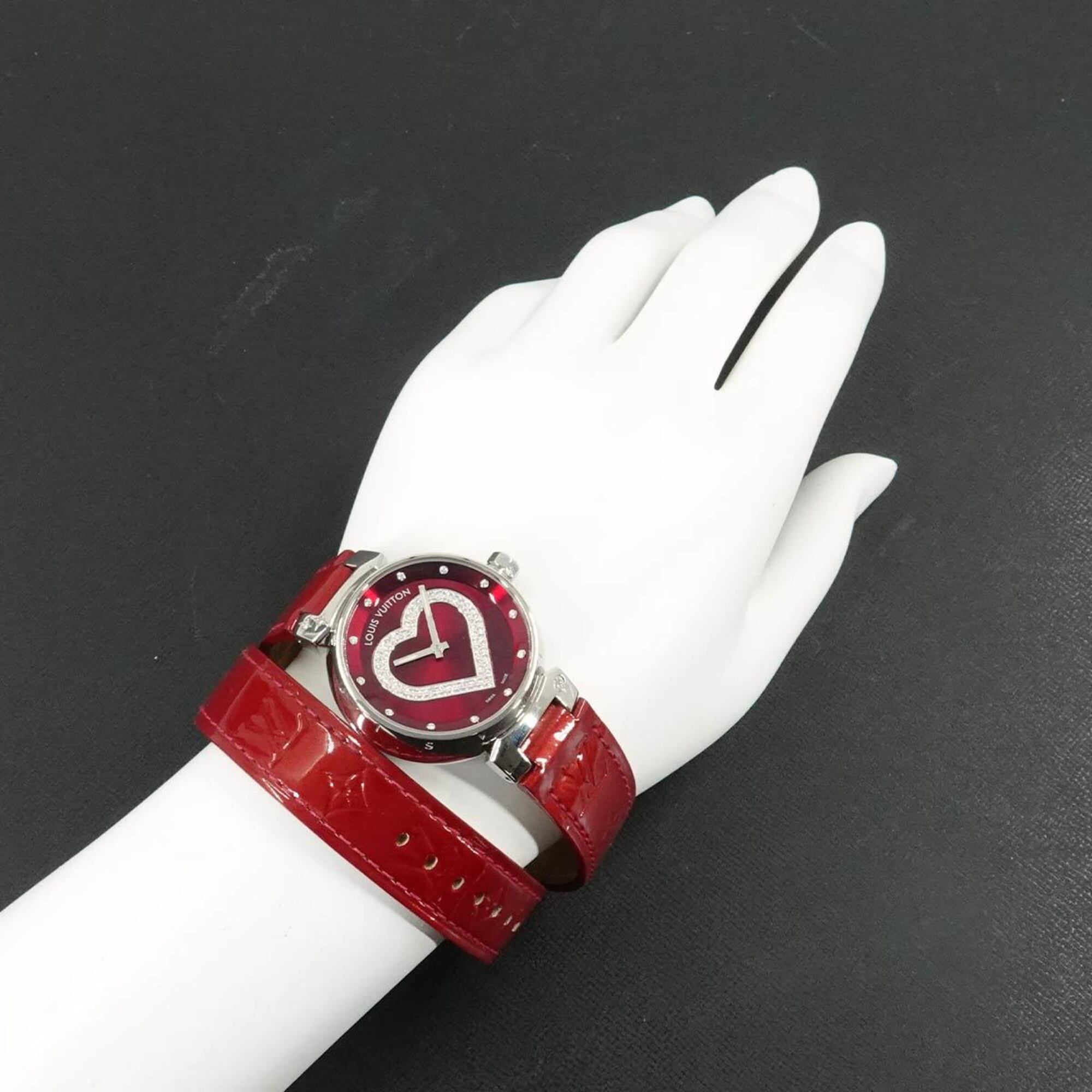 Louis Vuitton Tambour Heart Pomme d'Amour Q1314 Women's Watch 12P Diamond Red Quartz — Very Good