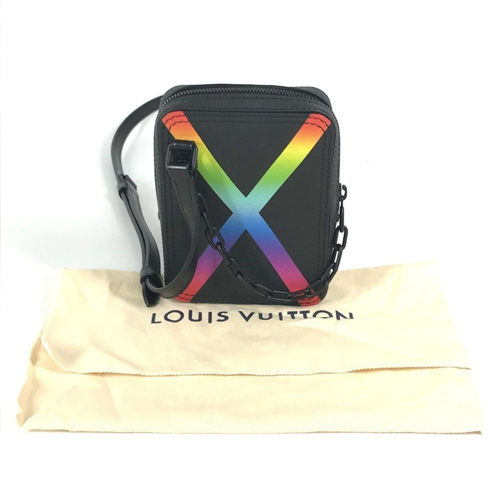 LOUIS VUITTON M30332 Taiga Rainbow Danube Messenger Pochette Shoulder Bag in Leather, Unisex, Black, Like New — Like New