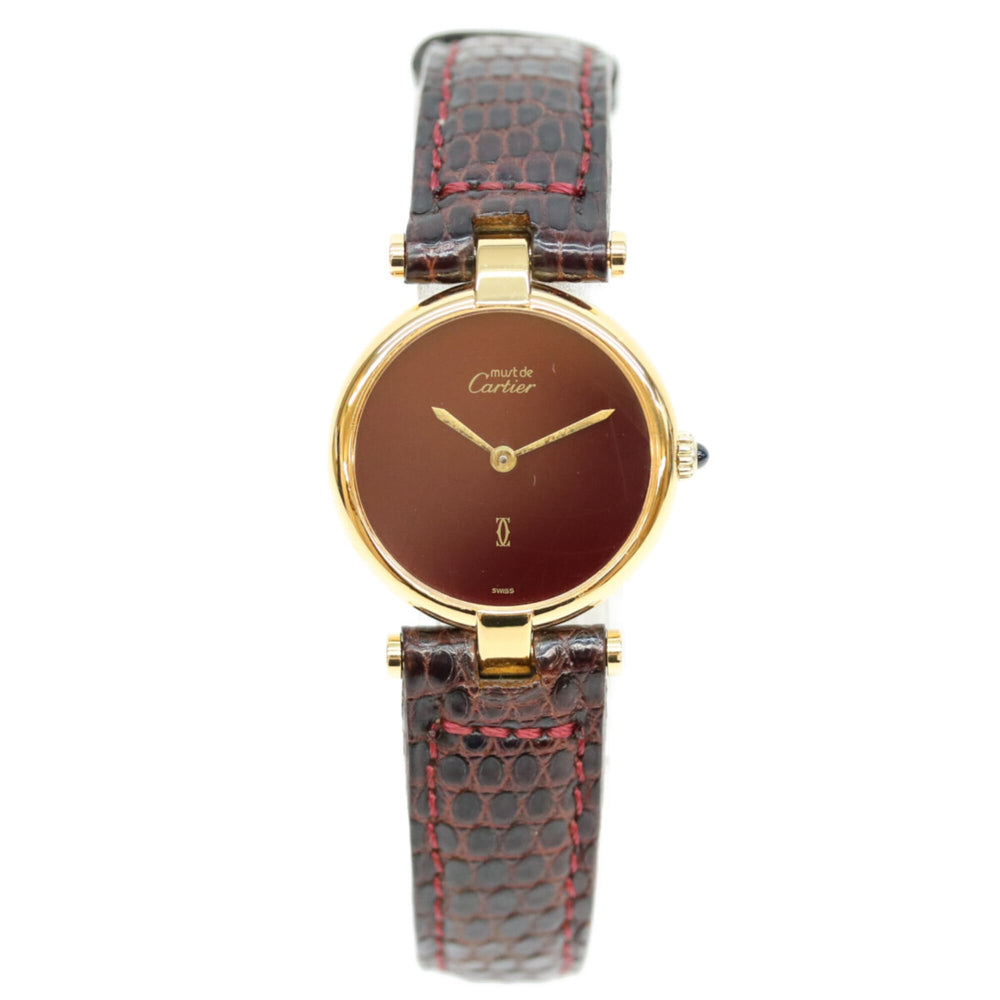 Cartier 925 Garnet Dial Bordeaux Must Vendome SM Vermeil Quartz Watch Gold Red Ladies — Good